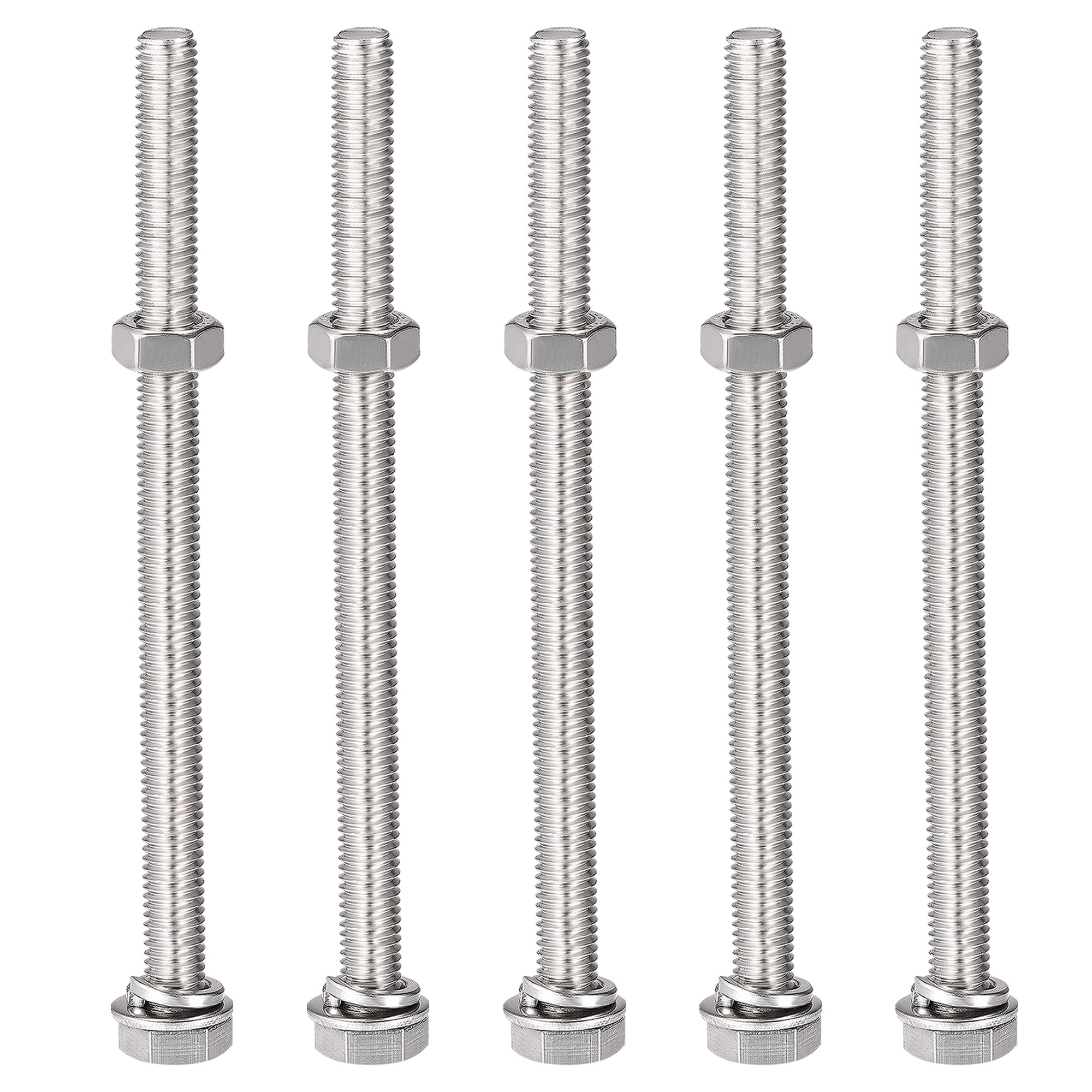 Unique Bargains M8 x 120mm Hex Head Screws Bolts Nuts Flat and Lock Washers Kits 304 Stainless Steel Fully Thread Hexagon Bolts 5 Sets