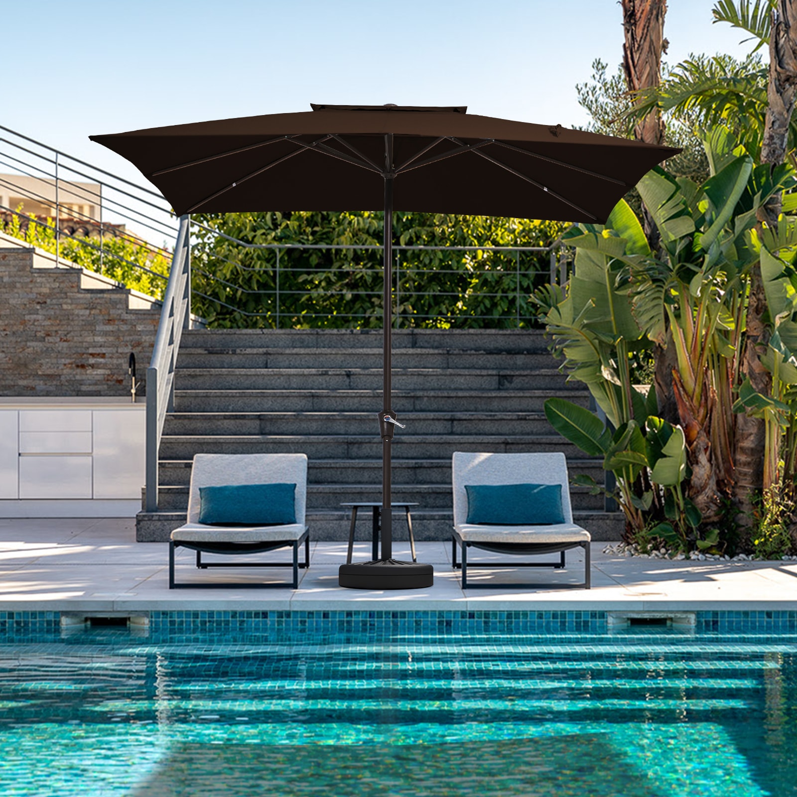 brown rectangle patio umbrella Serwall 8x10-ft Rectangular Market Patio Umbrella Dark Brown Outdoor Garden  Umbrella without Tilt in the Patio Umbrellas department at Lowes.com