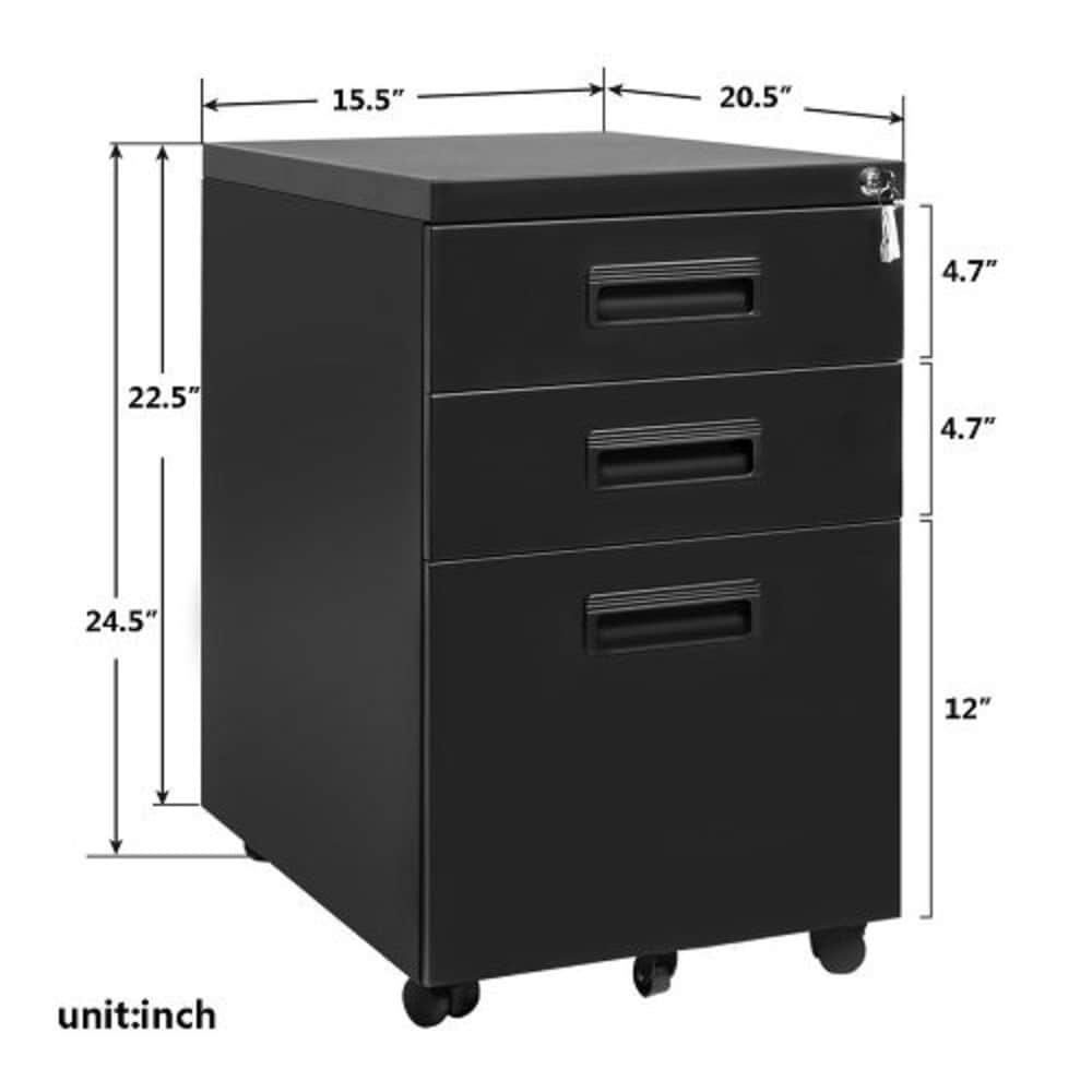 CASAINC Modern 3-Drawer Mobile Metal File Cabinet, 15.5-in x 20.5-in x ...