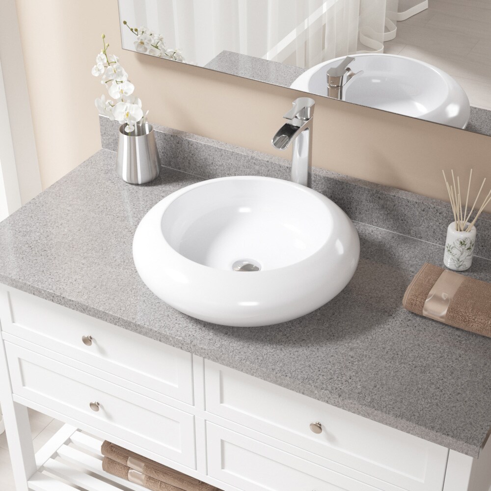 MR Direct Porcelain Vessel Sink in White with 731 Faucet and Pop-Up Drain in Chrome