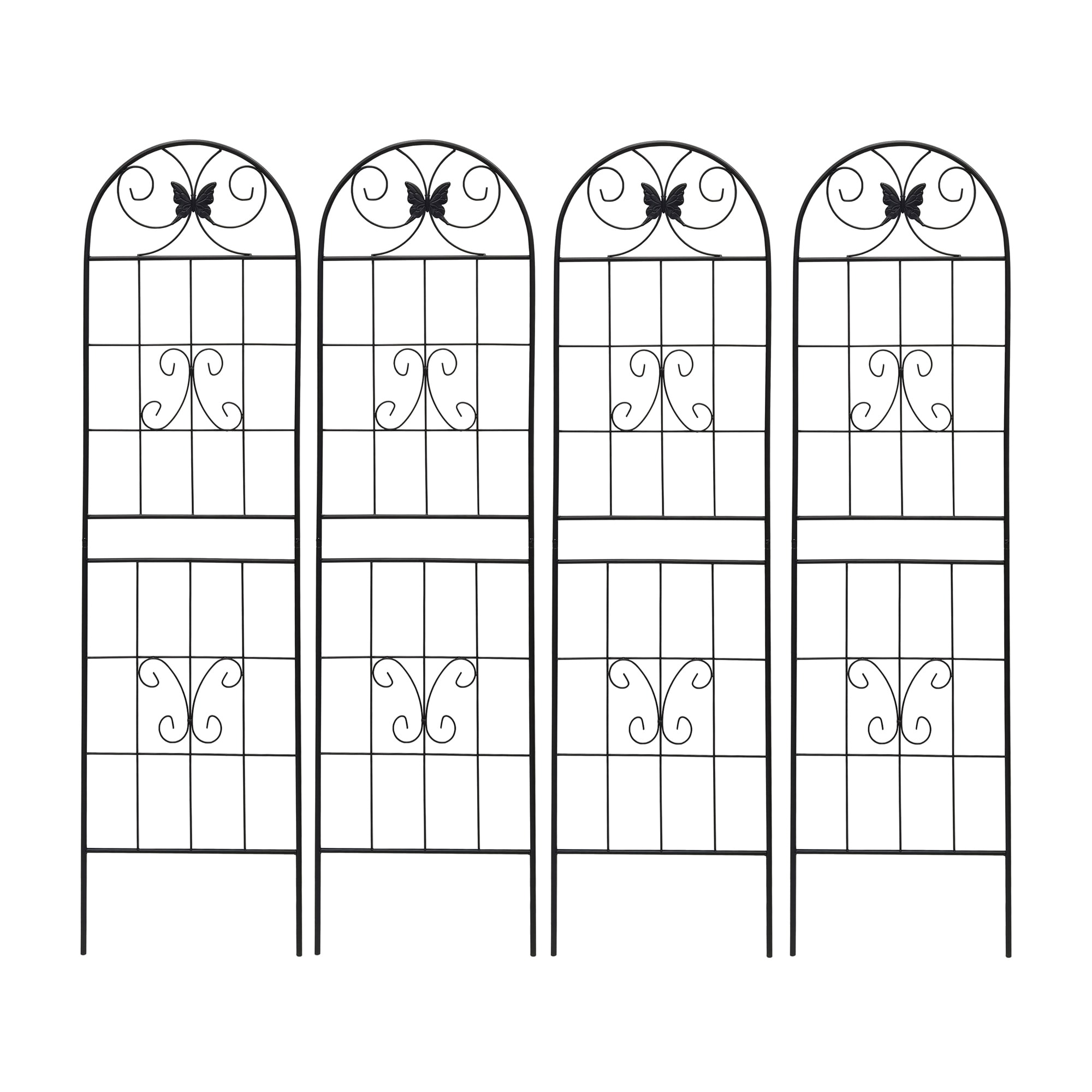 JJJ Garden Trellis 19.7-in W x 71-in H Black Iron Garden Trellis For Climbing Plants For Cucumbers For Roses For Tomatoes 4 -Pack