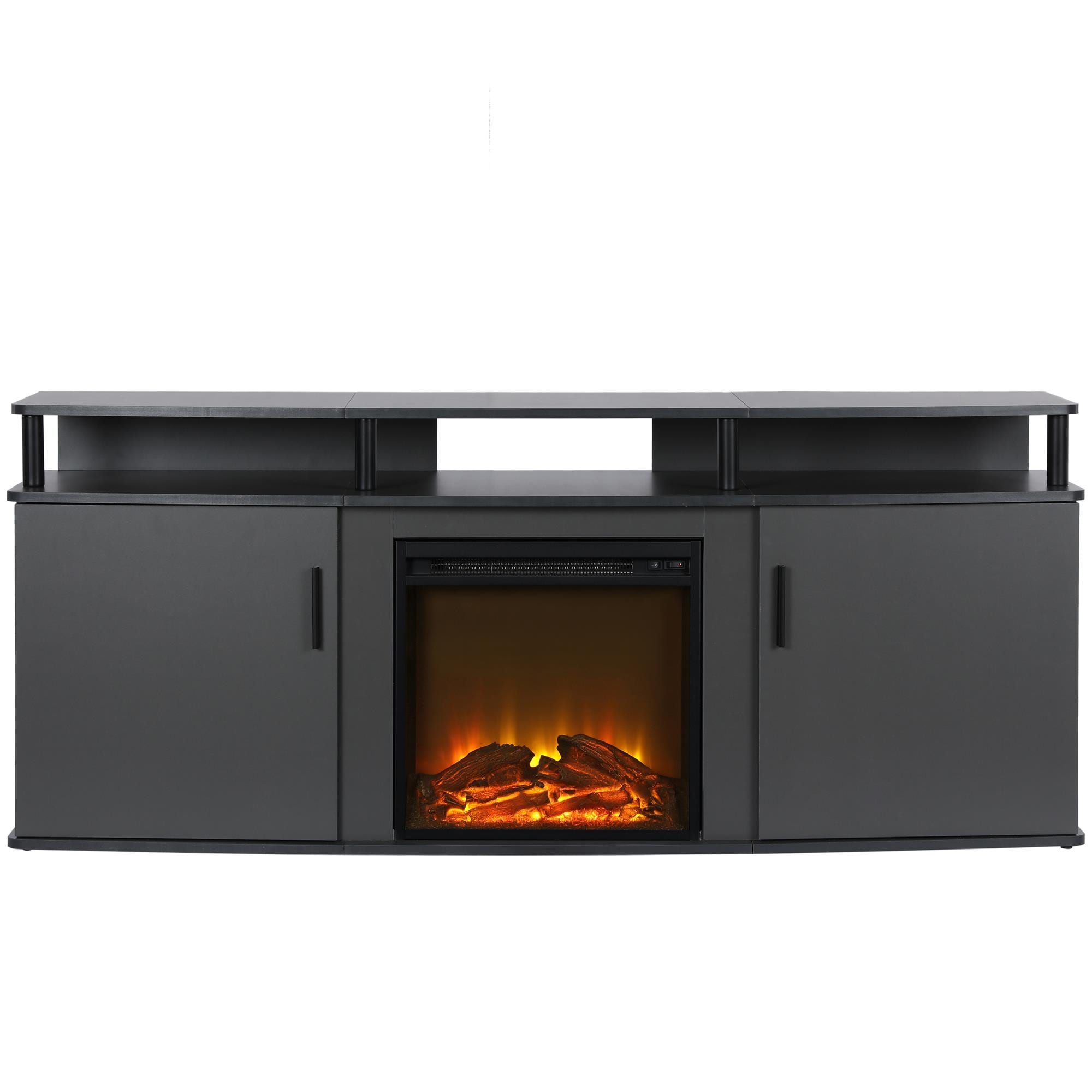 Ameriwood Home 1766496COM 63.1-Inches W Gray TV Stand with Fan-forced Flat wall Electric Fireplace