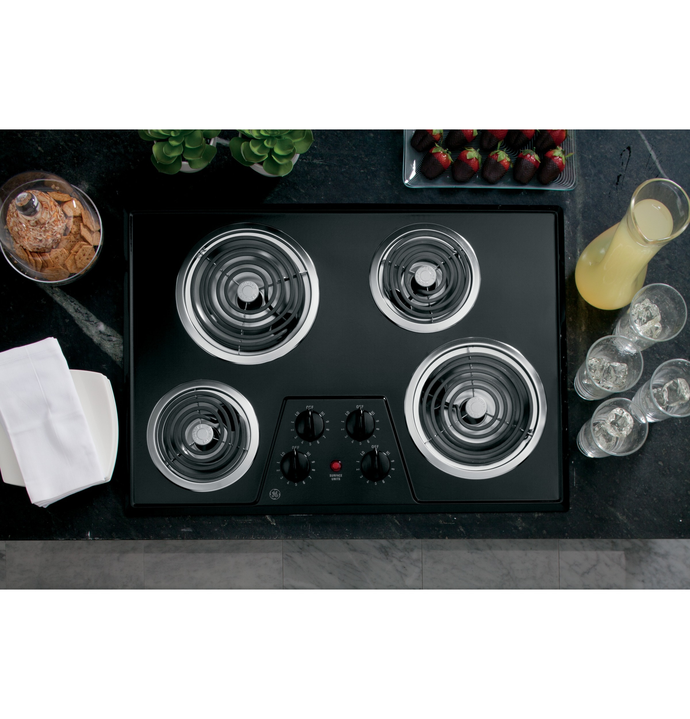 GE JP626BKBB 36 Electric Cooktop with 4 Coil Elements, Removable Drip  Bowls, Upfront Controls and ADA Compliant: Black