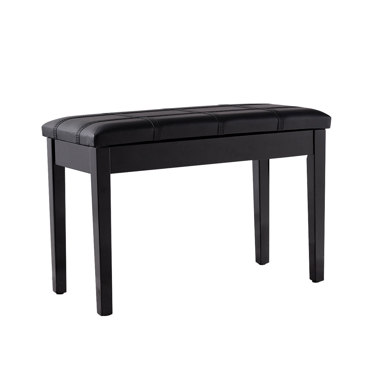 SUGIFT Solid Wood Duet Piano Bench with Storage - PU Leather Padded Keyboard Bench for 2 People-Black