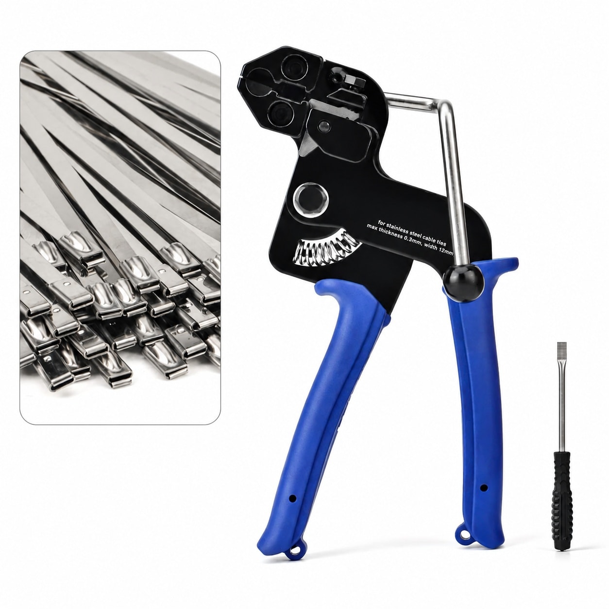 DYRCJ  Stainless Steel Cable Tie Gun Kit for Fastening and Cutting Metal Zip Ties up to 12mm Wide with 100pcs Stainless Steel Cable Ties Heavy