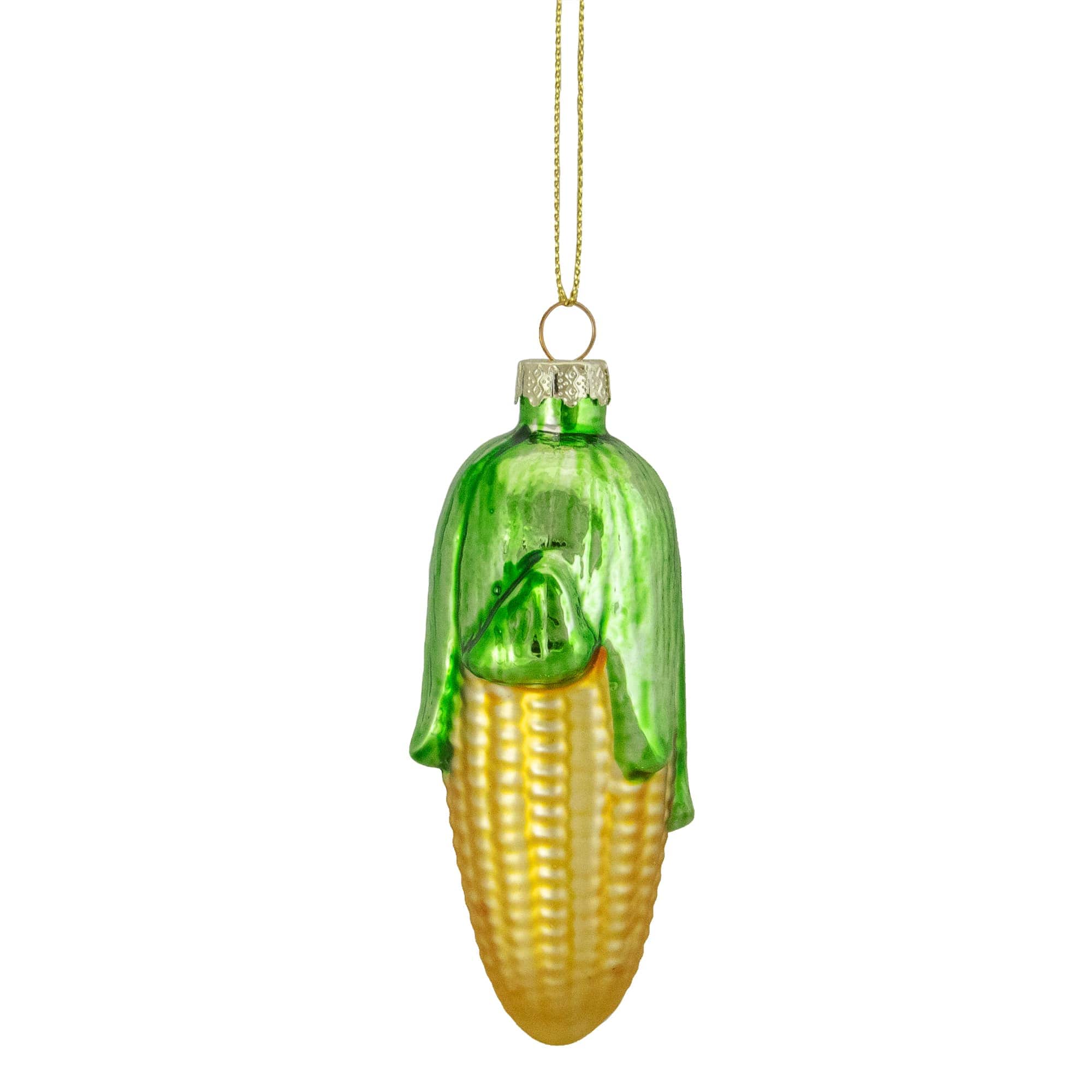 Northlight 4 inch Yellow and Green Corn on the Cob Glass Christmas Ornament