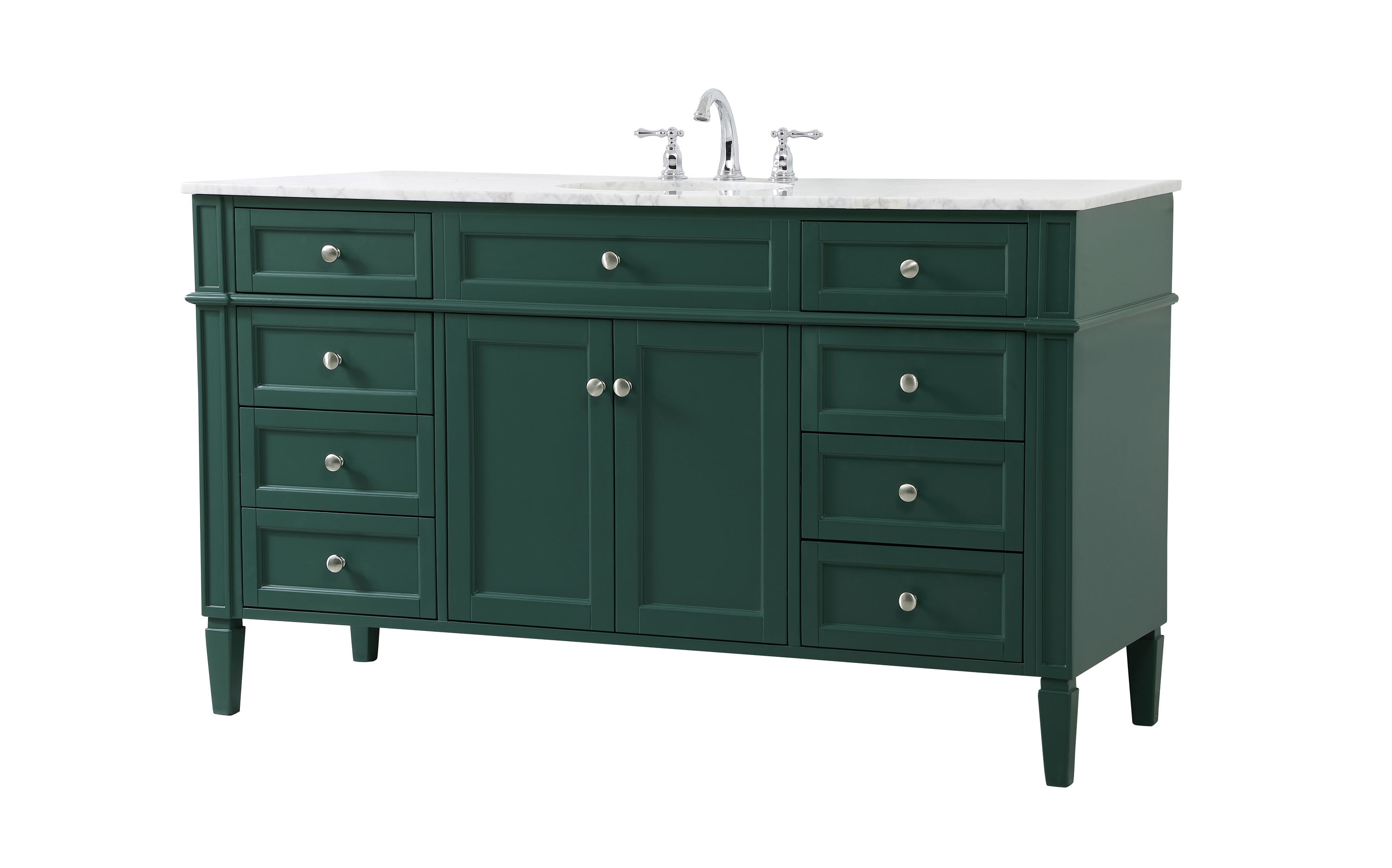 Green Solid Wood and Marble Single Bathroom Vanity