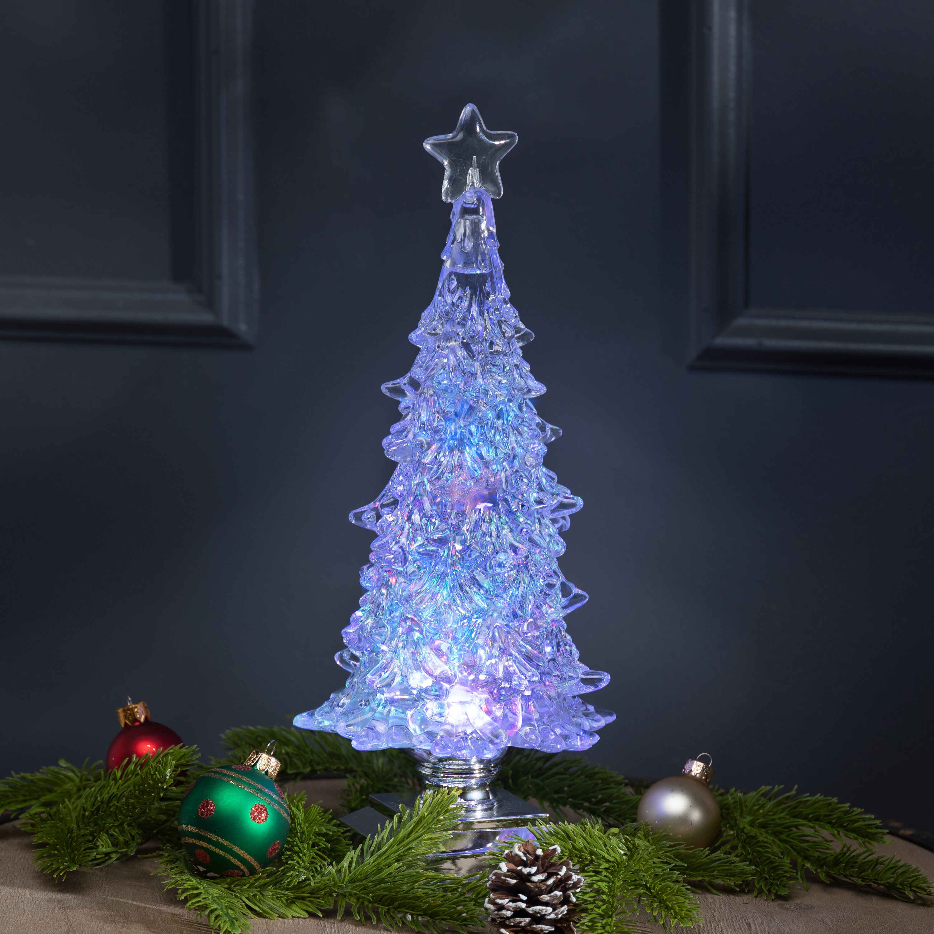 12.6" Clear Resin LED Spinning Water Globe Christmas Tree