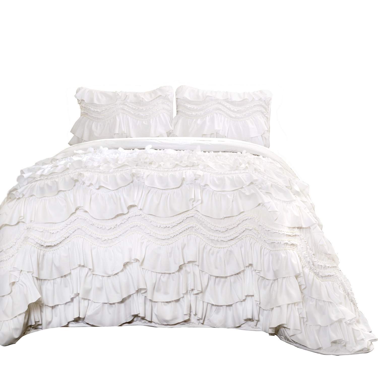 White Ruffled Microfiber Twin Quilt Set with Pom Pom Trim