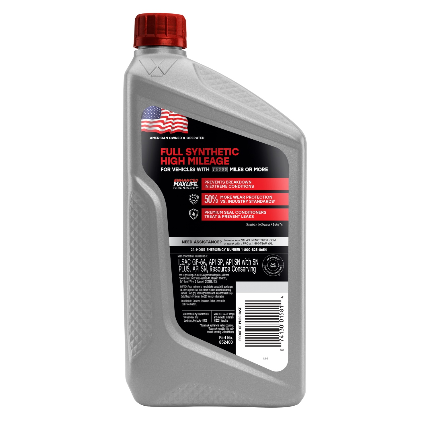 Valvoline Full Synthetic High Mileage with Maxlife Technology 0w-20 ...