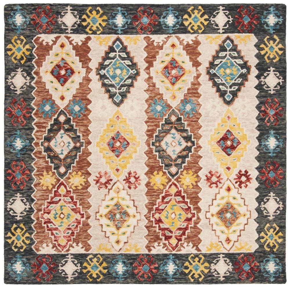 Safavieh APN508B-7SQ Aspen Biel 7 x 7 (ft) Tufted Wool Beige/Charcoal Square Indoor Abstract Bohemian/Eclectic Area rug