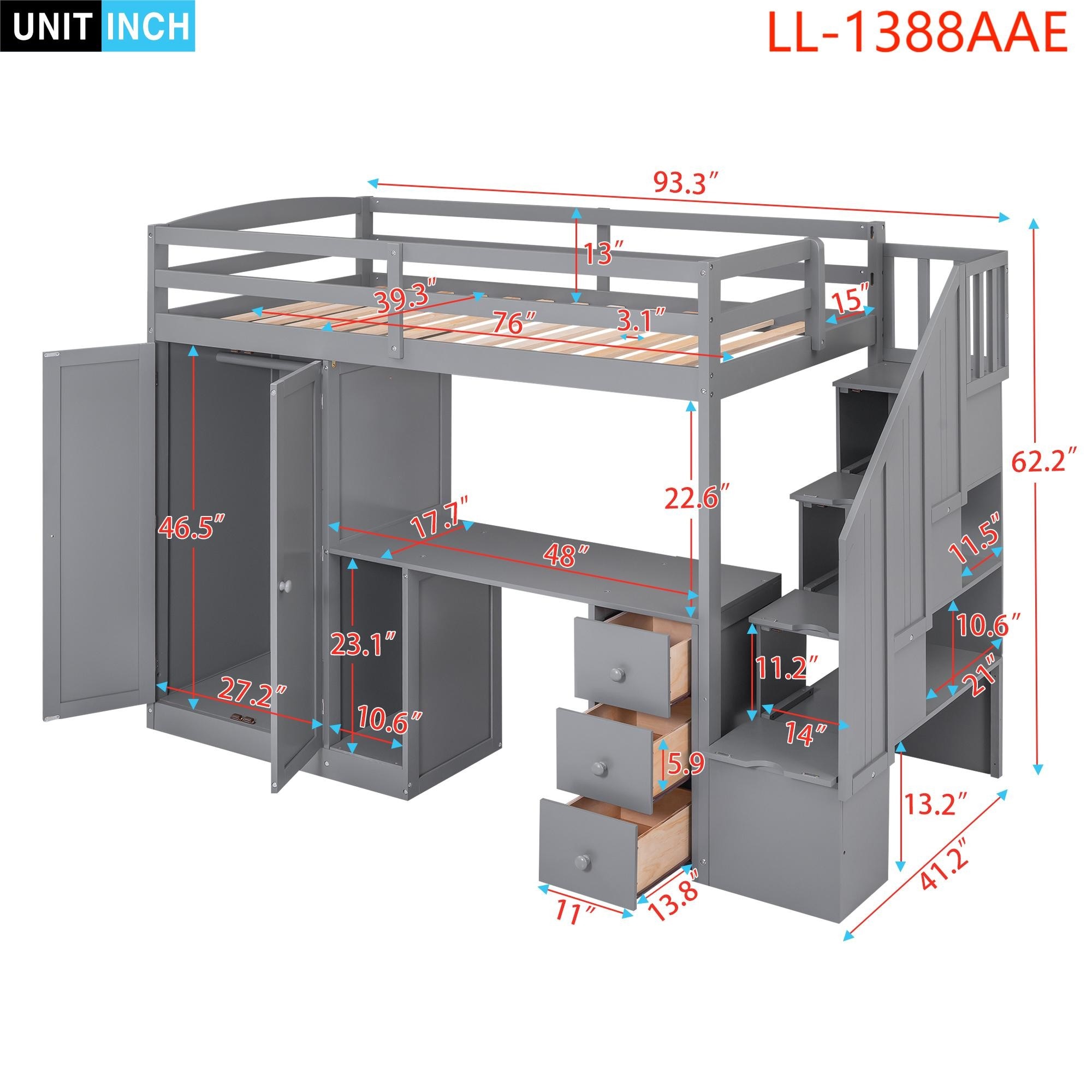 Yiekholo Gray Twin Loft Bunk Bed in the Bunk Beds department at Lowes.com