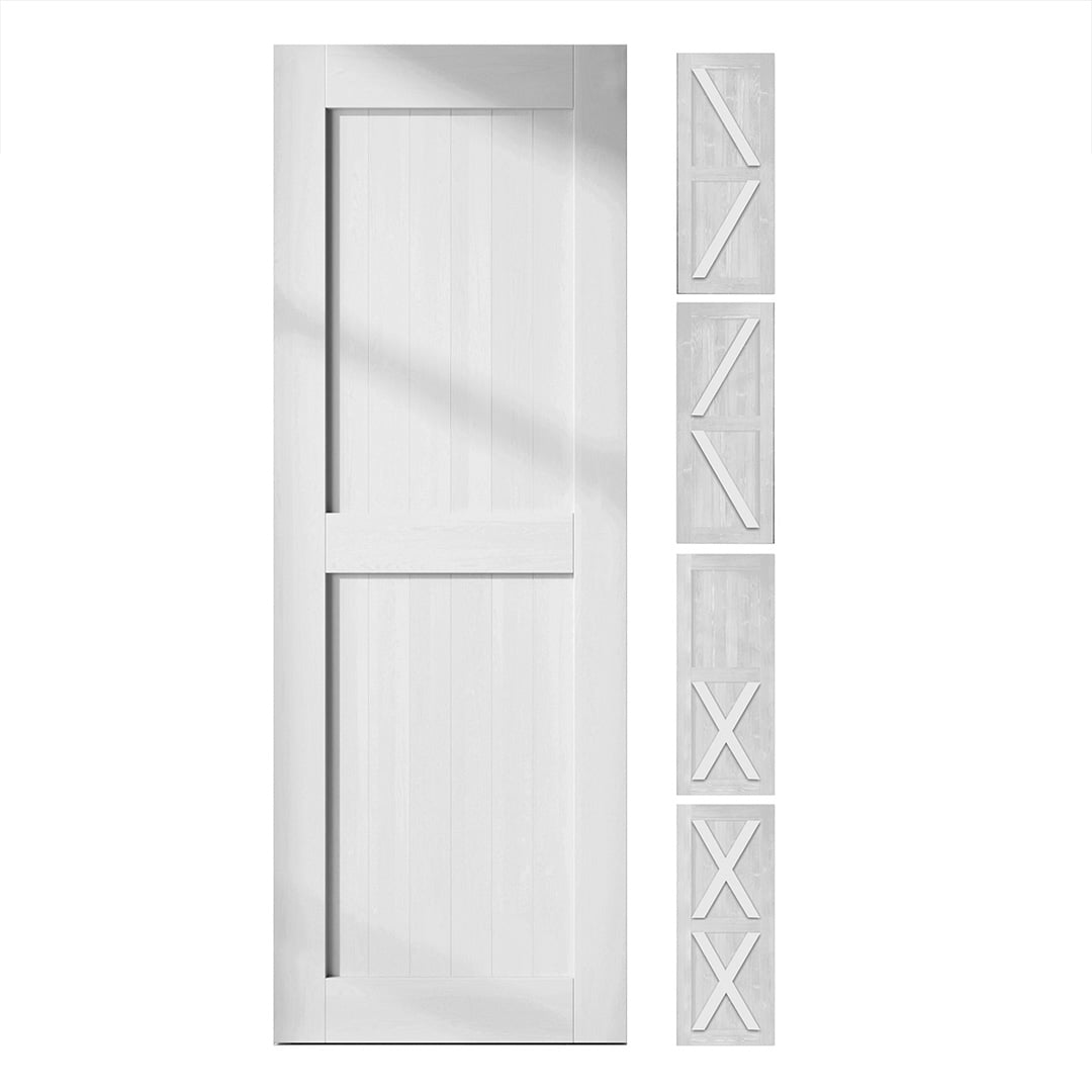 HOMACER 3280F-WHITE 32-in x 80-in White Pine Wood Solid core Single Barn Door (Hardware Not Included)