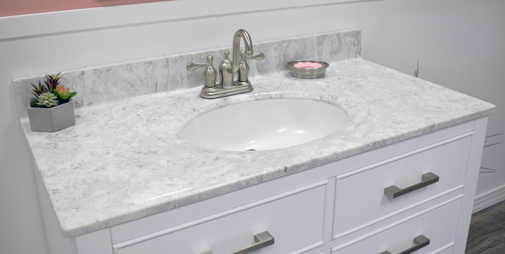 US Marble Recessed Oval Standard 43-in Gray On White- Gloss Cultured ...