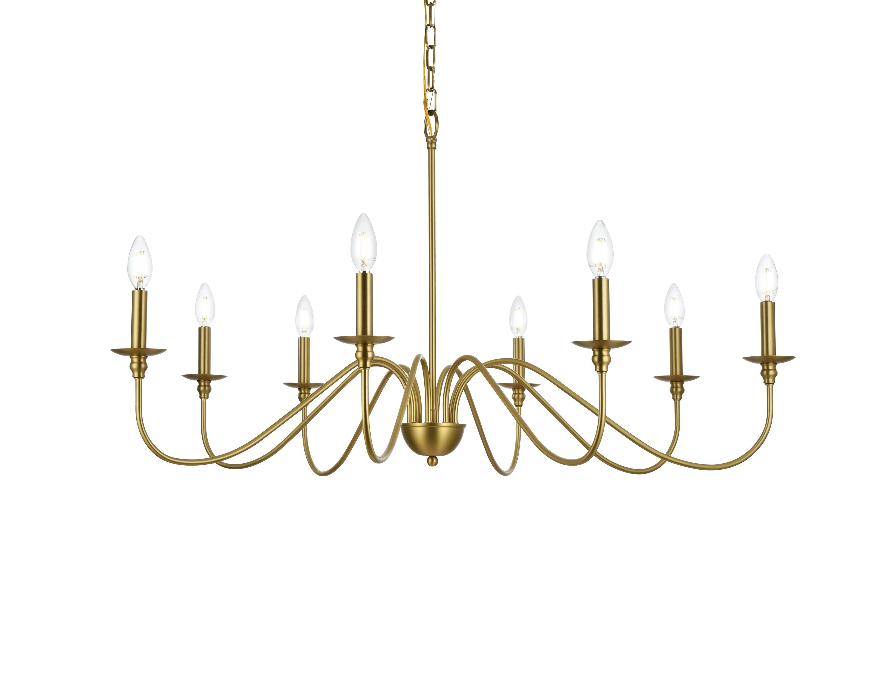 Satin Gold 42" 8-Light Metal Chandelier with Adjustable Chain