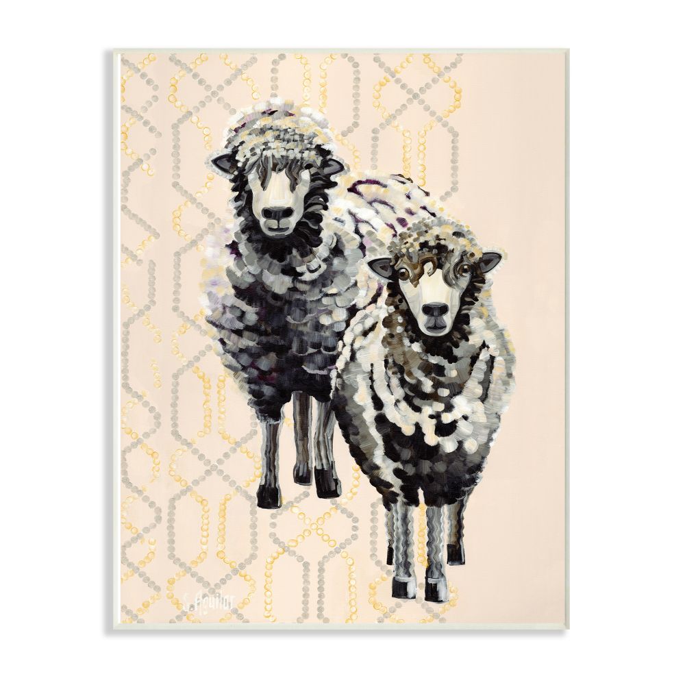 Stupell Industries AAP-287-WD-12X18 Two Wooly Sheep with Bead Patterns Painting Stephanie Aguilar 18-in H x 12-in W Animals Print