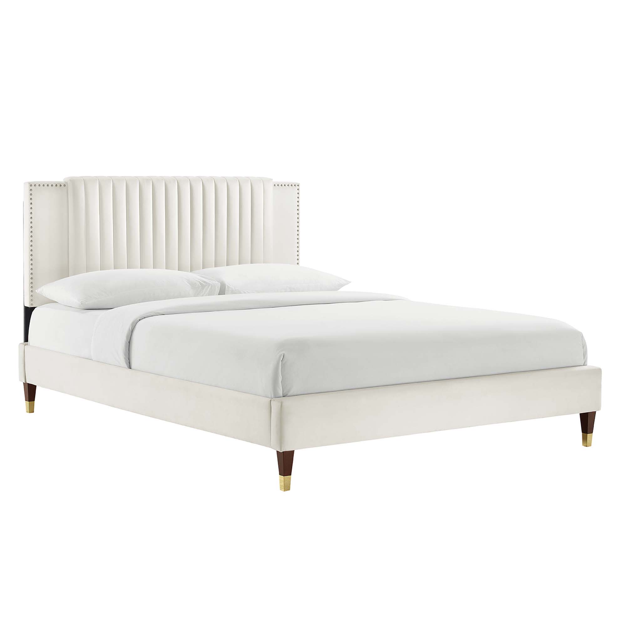  Zahra Channel Tufted Performance Velvet Full Platform Bed in White