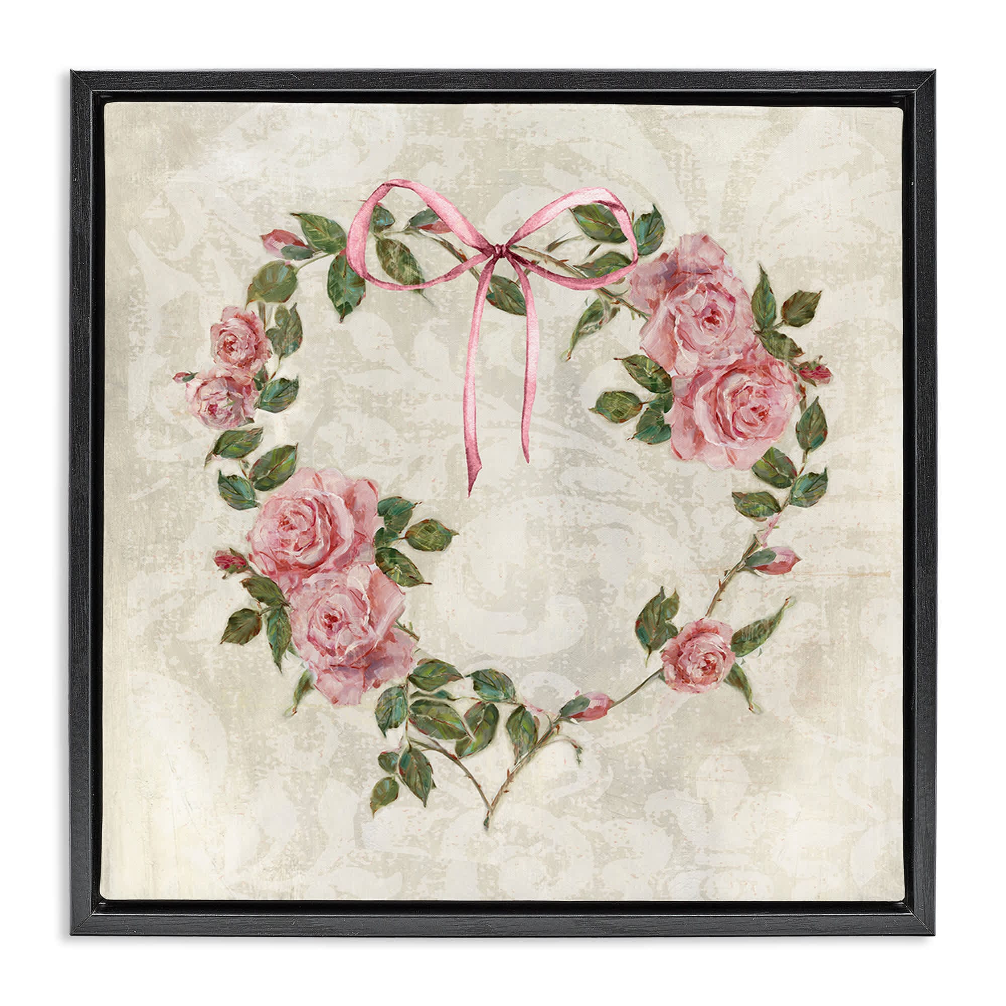 Stupell Industries BS-223-FFB-24X24 Garden Heart Wreath Black Framed Floater Canvas Wall Art By Sally Swatland 25 x 25