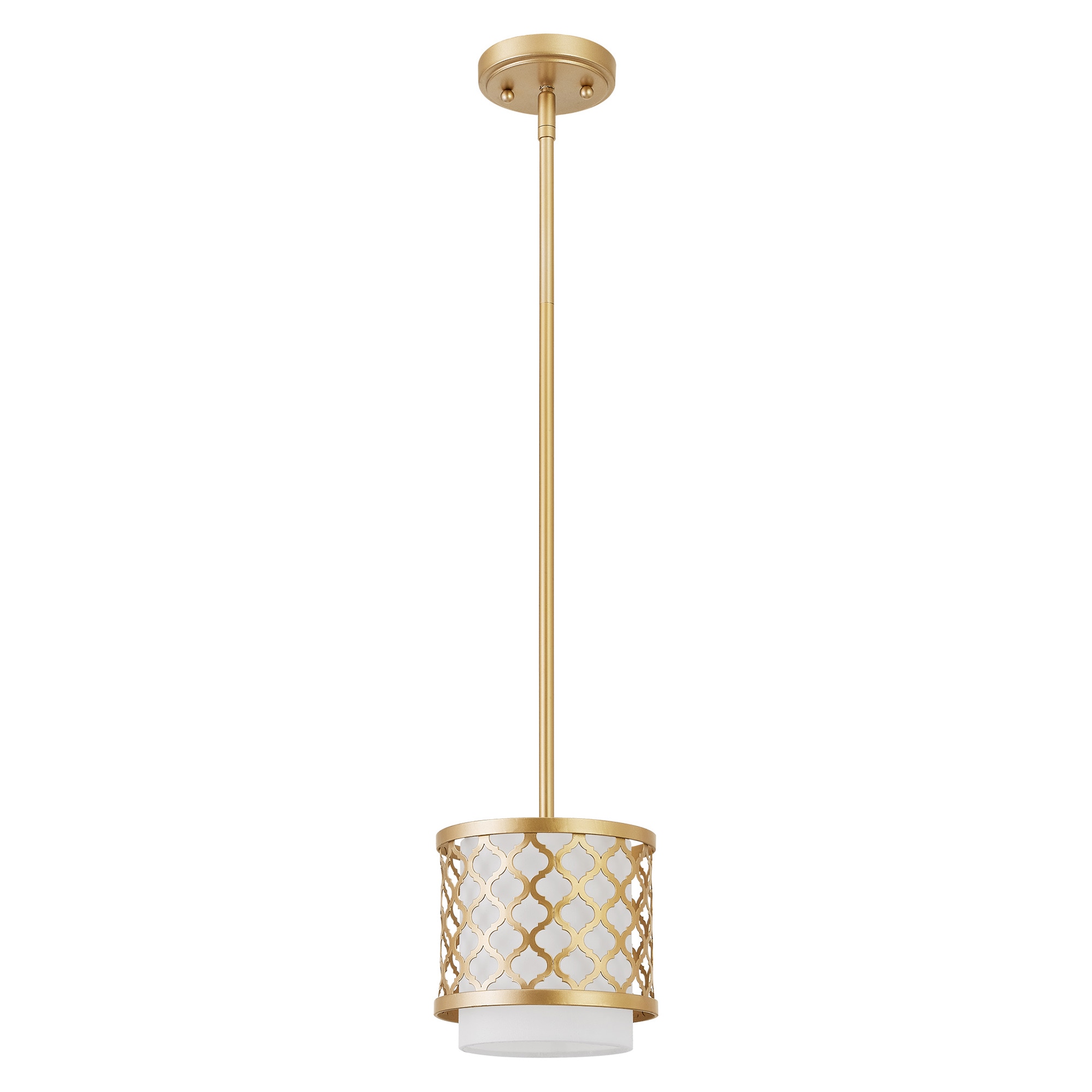 Arabesque Soft Gold Mini Pendant with Off-White Fabric Shade