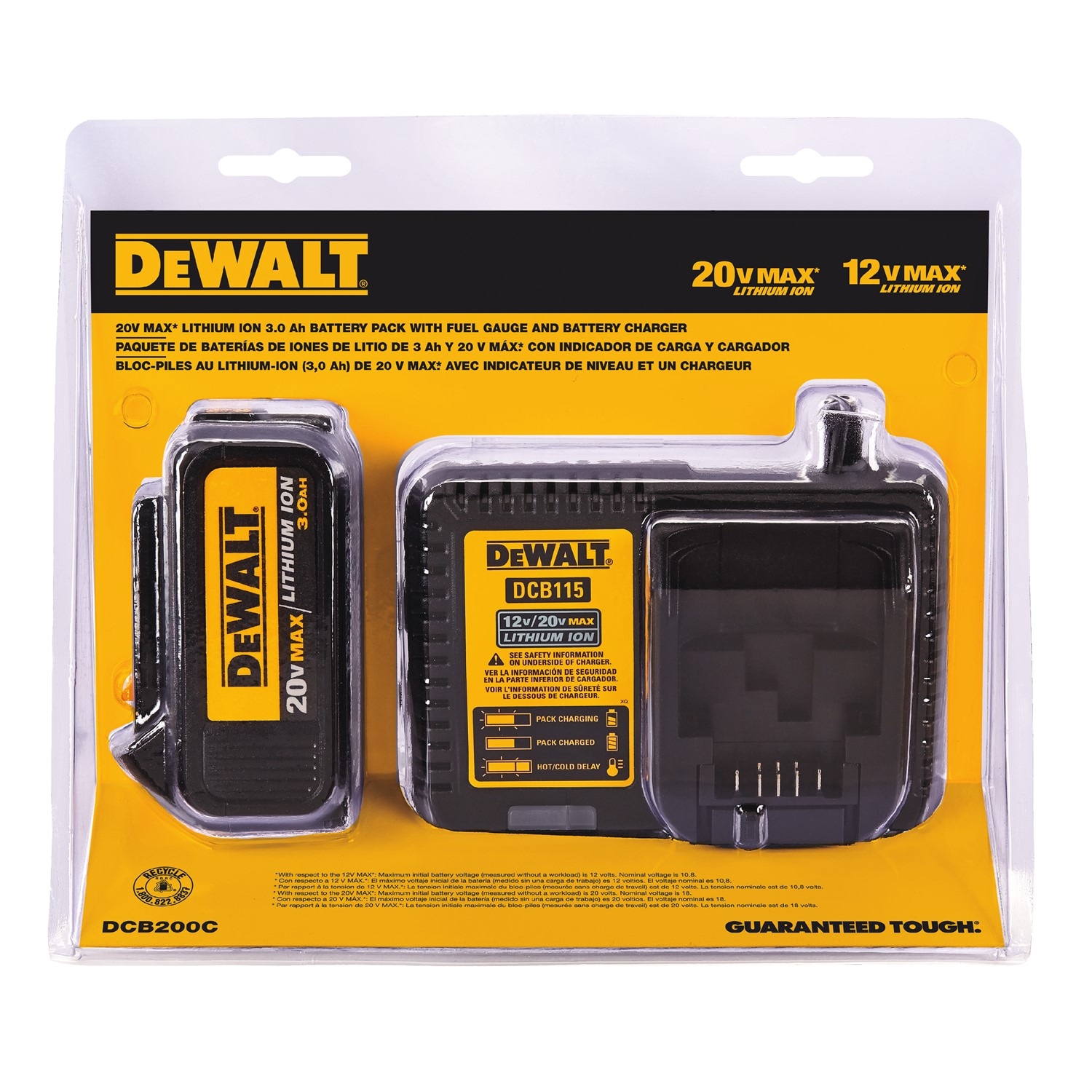  DEWALT Paquete de baterías de 20 V MAX con cargador, 3 Ah,  tiempo de funcionamiento extra largo (DCB230C) : Herramientas y Mejoras del  Hogar