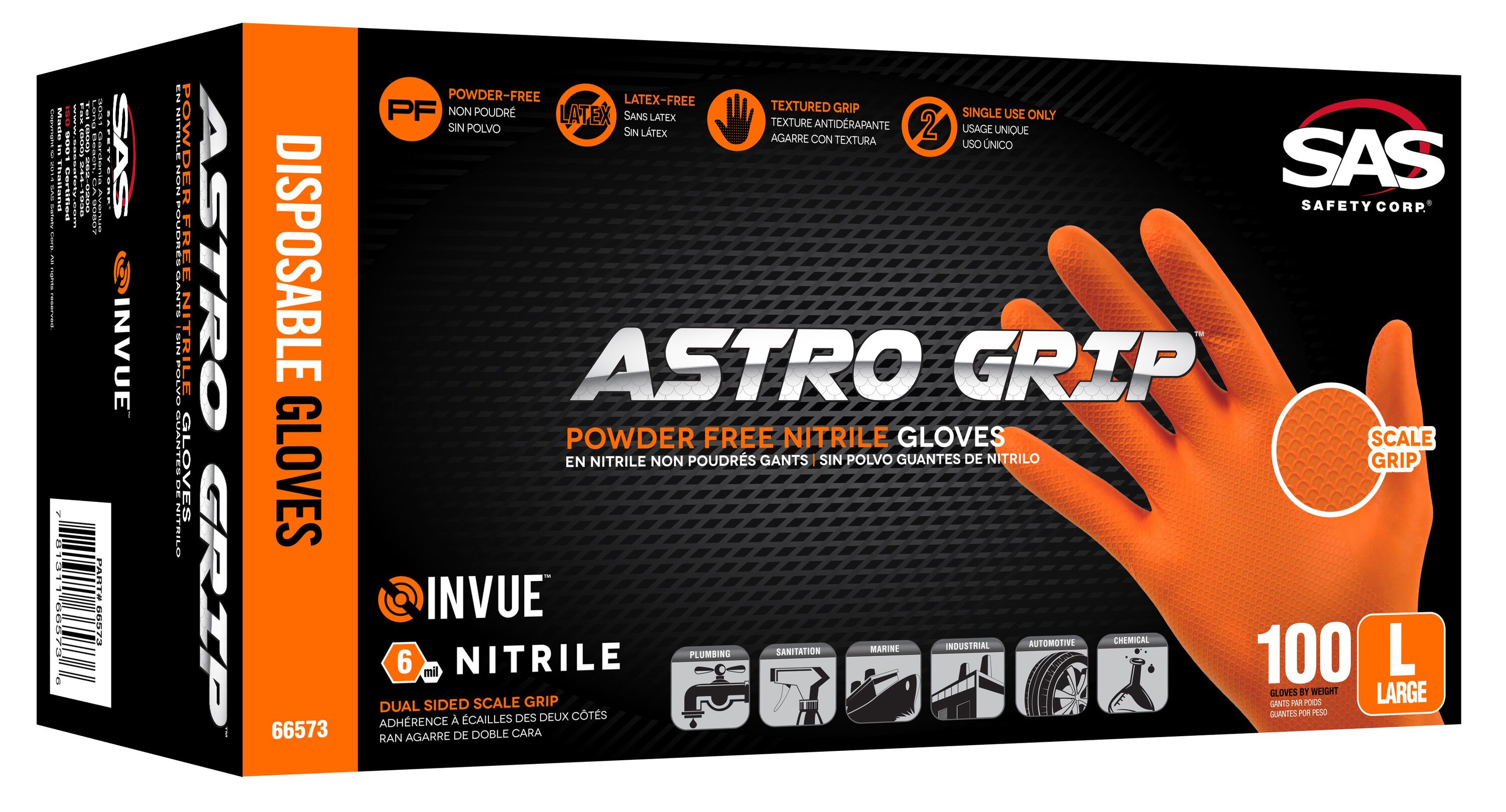 SAS Safety 533045 X-large 100 -Count Textured -Grip Nitrile Disposable cleaning gloves 50 -Pairs