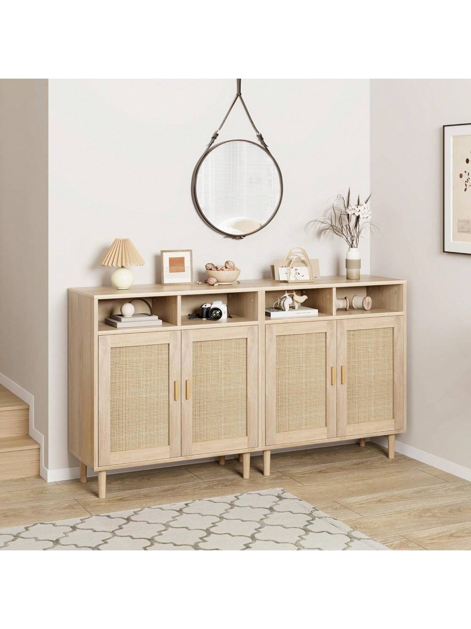 Qeetex PHO-0YPYEFWT-HF4 Sideboard Buffet Storage Cabinet. Rattan Kitchen Cabinet With 2 Doors/Shelf. Accent Modern Dining Living Room Entry Hallway Coffee Bar Furniture For Home Decor.36''H (2PCS)