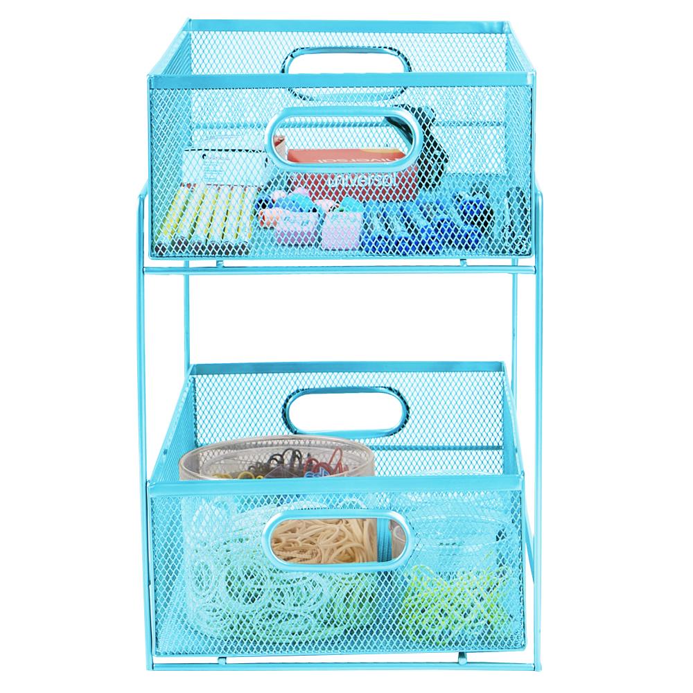 Ideal BNZ Tilt Bins, 6 Bin Stackable Organizer, White/Blue