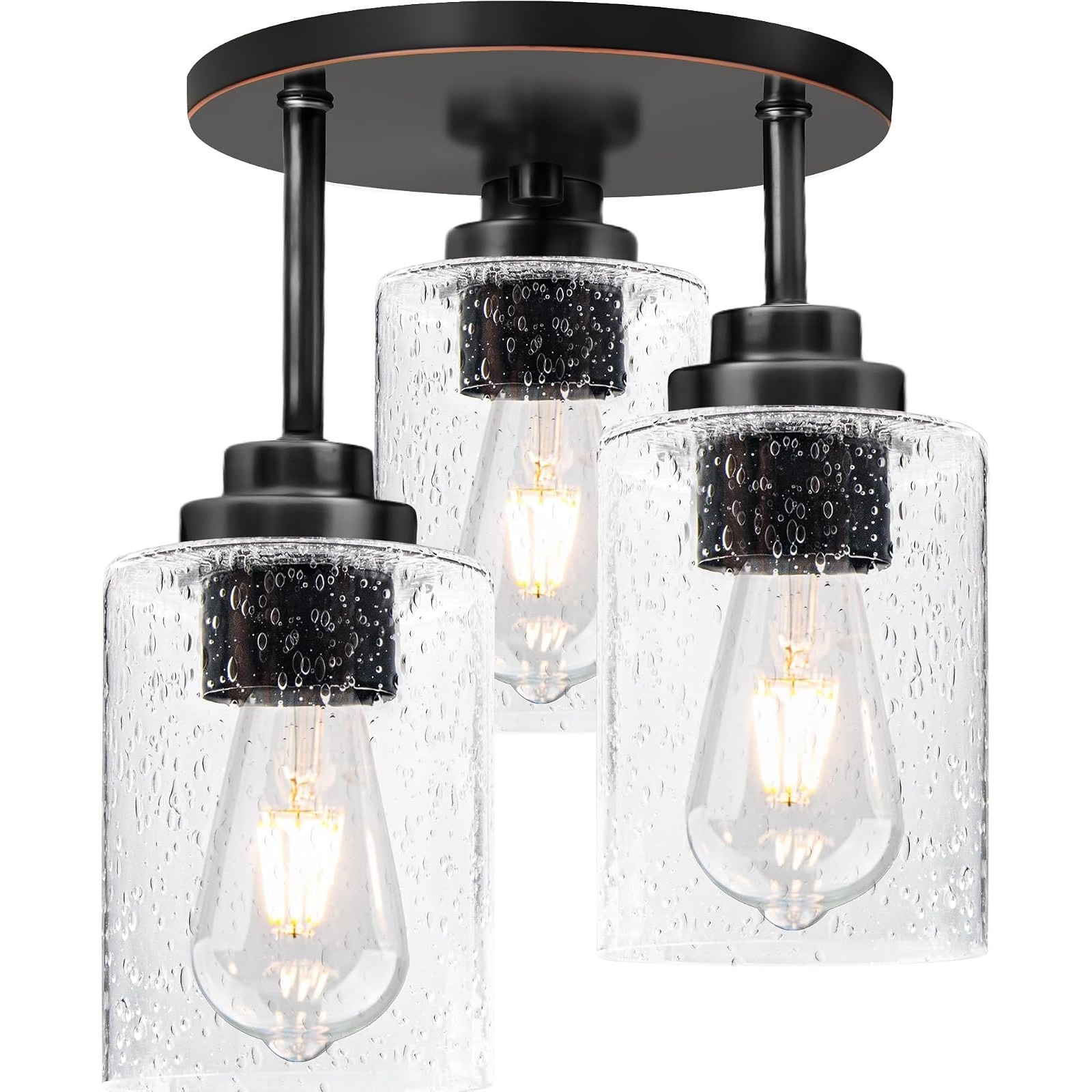Slagawa  9 Inch Oil Rubbed Bronze Semi Flush Mount Ceiling Light with Seeded Glass Shades for Kitchen Bedroom Entryway
