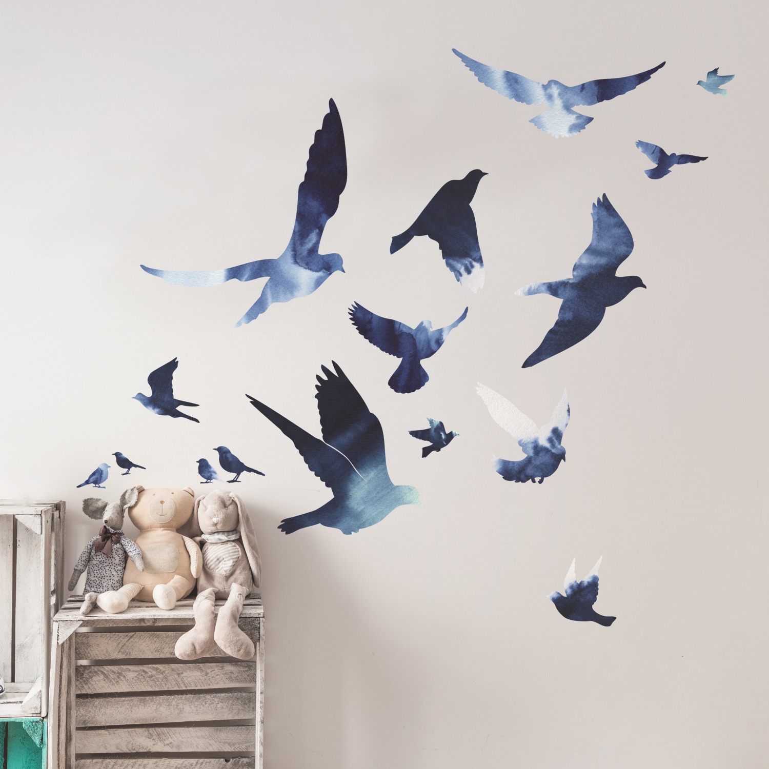 Blue Birds in Flight Peel and Stick Vinyl Wall Decals
