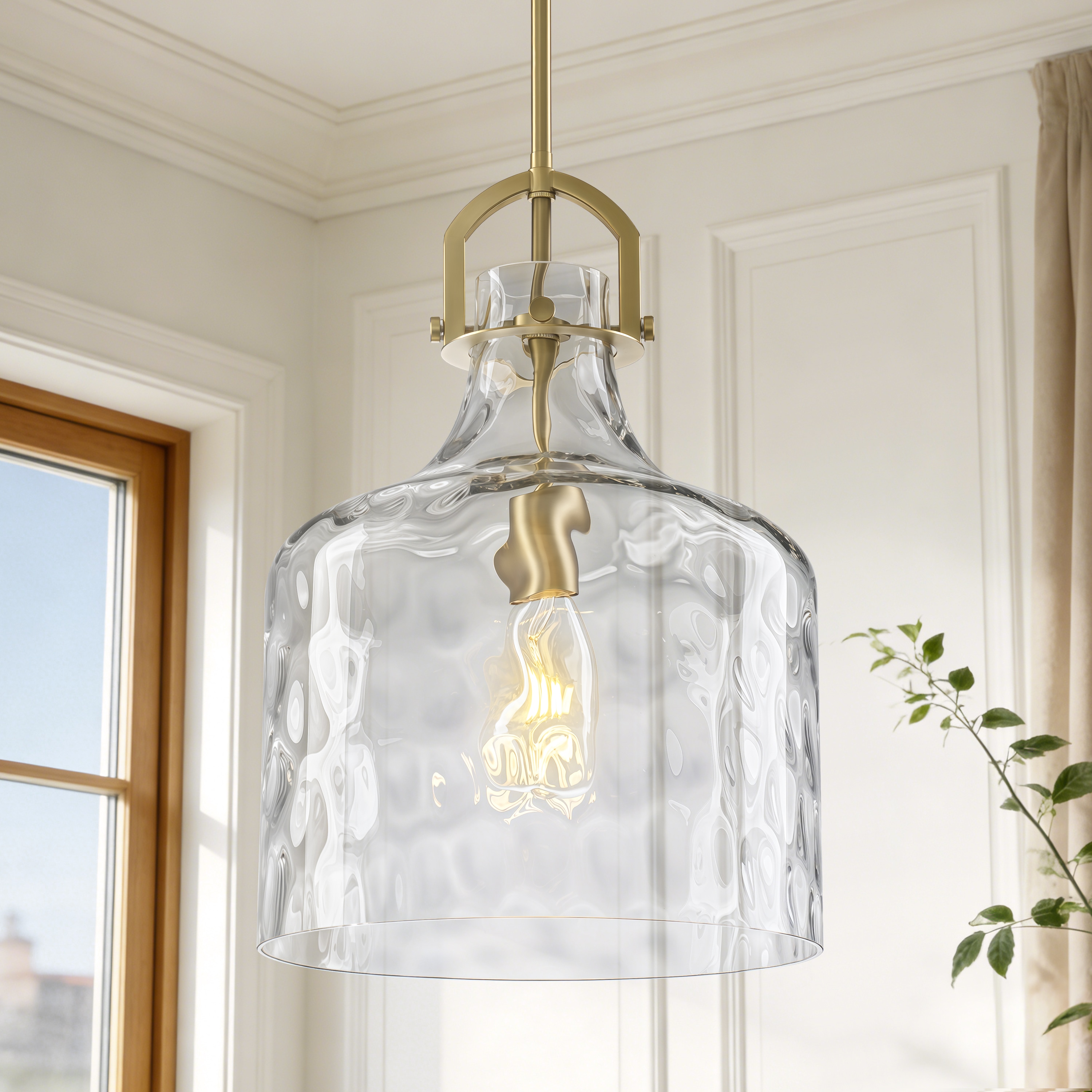 GoYeel 1 -Light Gold/Clear Glass Modern/contemporary Textured glass Drum Hanging Pendant Light