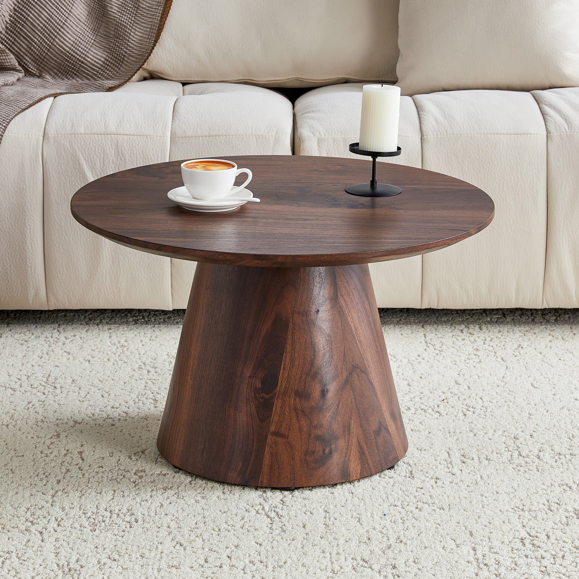 LOVMOR SF-M-W2920P301661 Medieval modern style coffee table featuring wood grain veneer classic round coffee table and side table set  simple living room  office center table brown