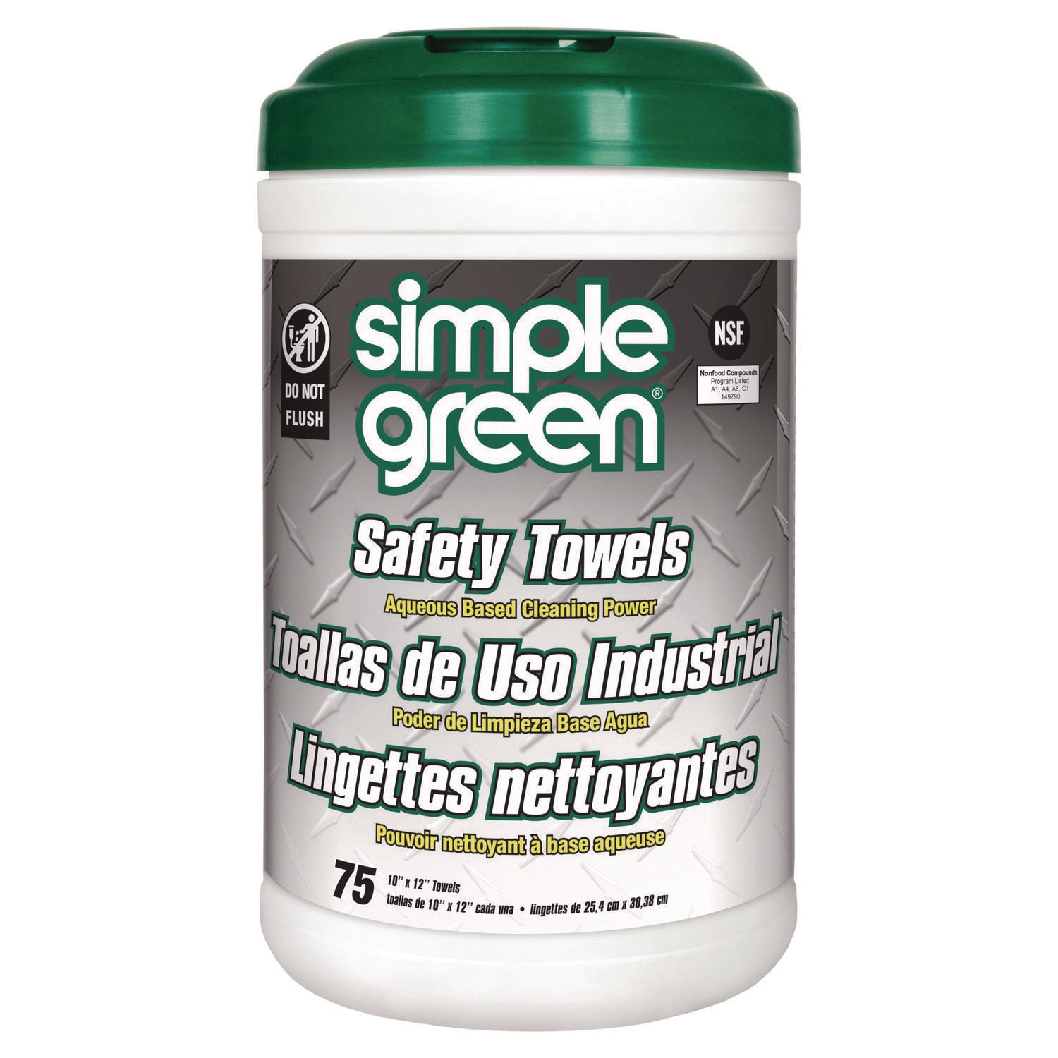 Simple Green Safety Towels 1-Ply 10 x 12 White Unscented 75/Canister