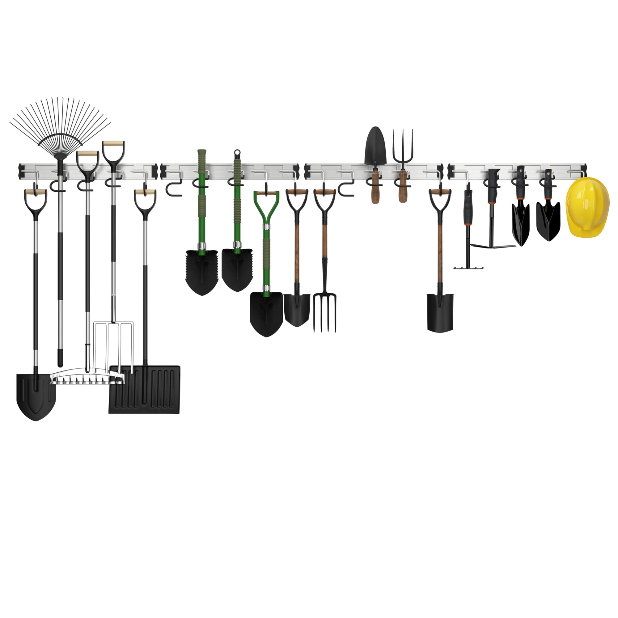 Ahfiwaso 69 Inch Aluminum Alloy Garden Tool Organizer Wall Mount Garage Storage Rack with Adjustable Hooks for Shovel Rake Broom Yard Tools for Shed