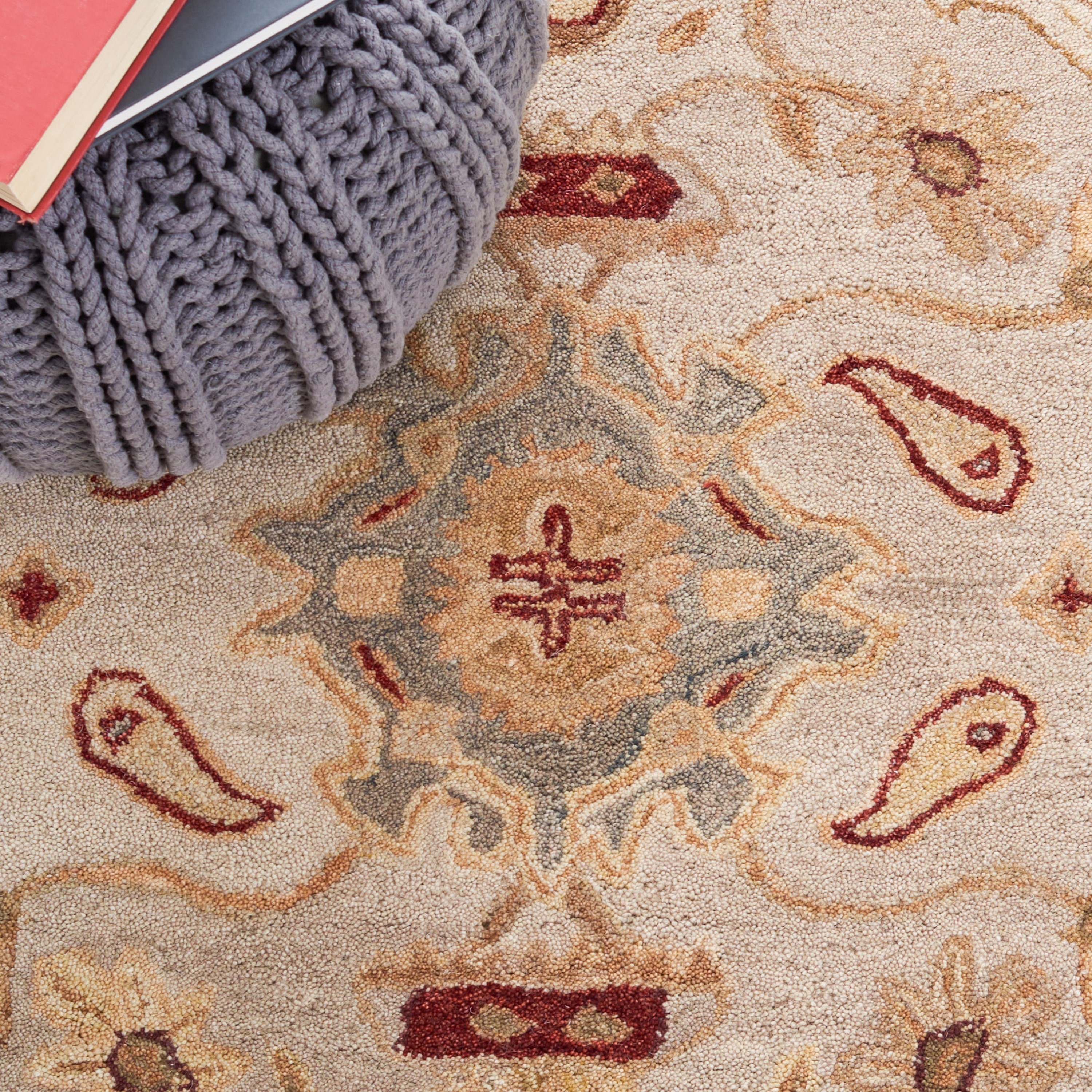 Elegant Ivory and Gold Hand-Tufted Wool Square Rug