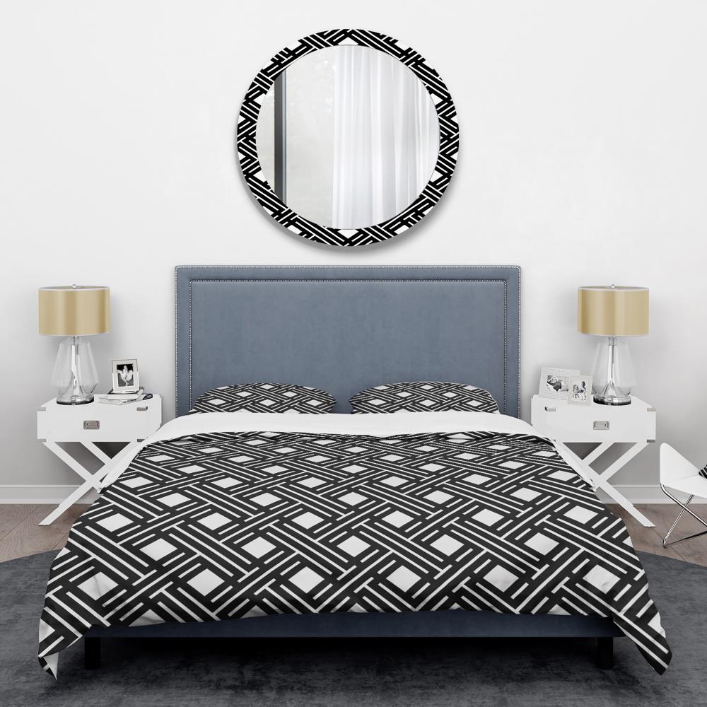 Twin Black and Multicolor Geometric Microfiber Duvet Cover Set