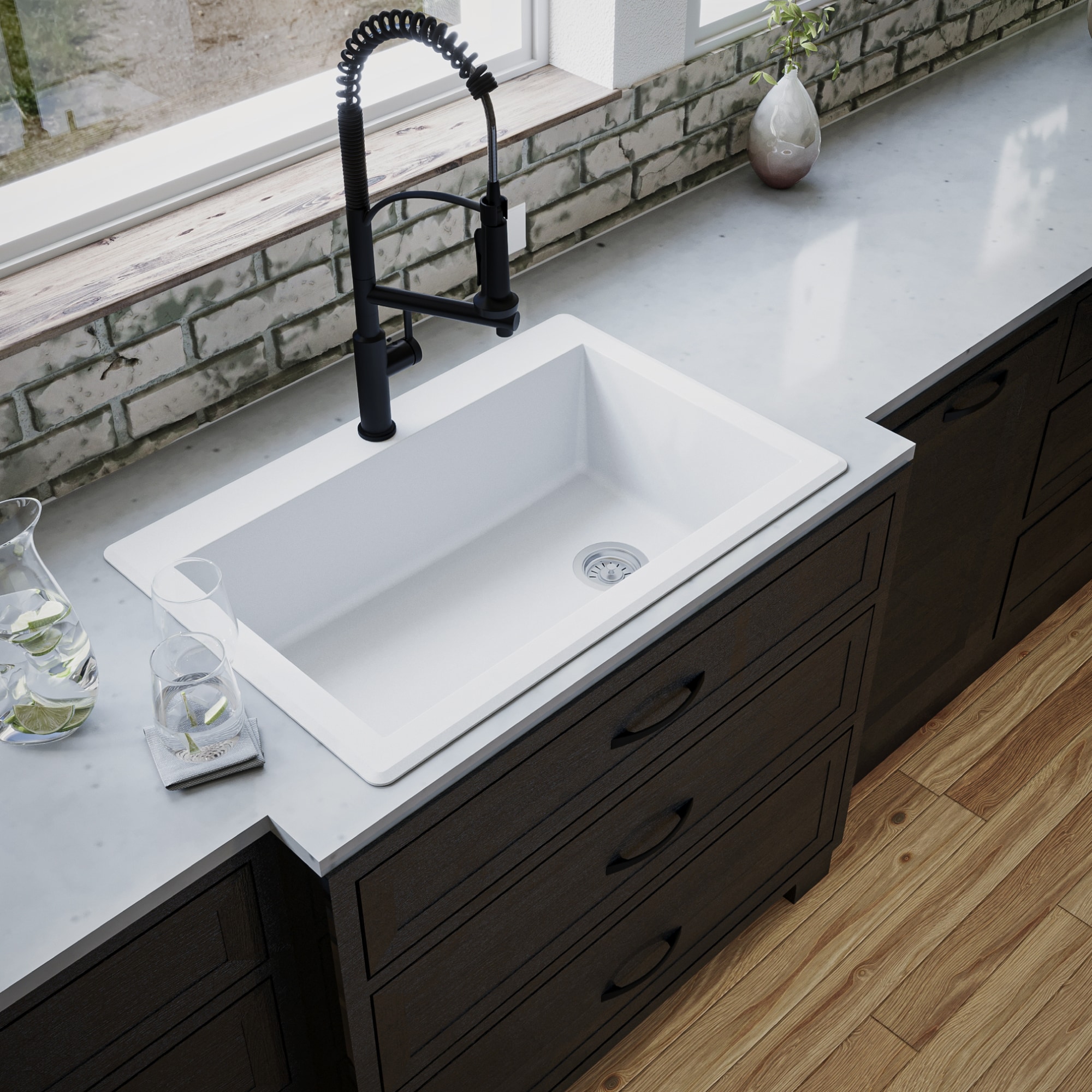 Karran QT-670-WH Drop-in 33.0-in x 22.0-in Quartz Single bowl 1-Hole Kitchen Sink