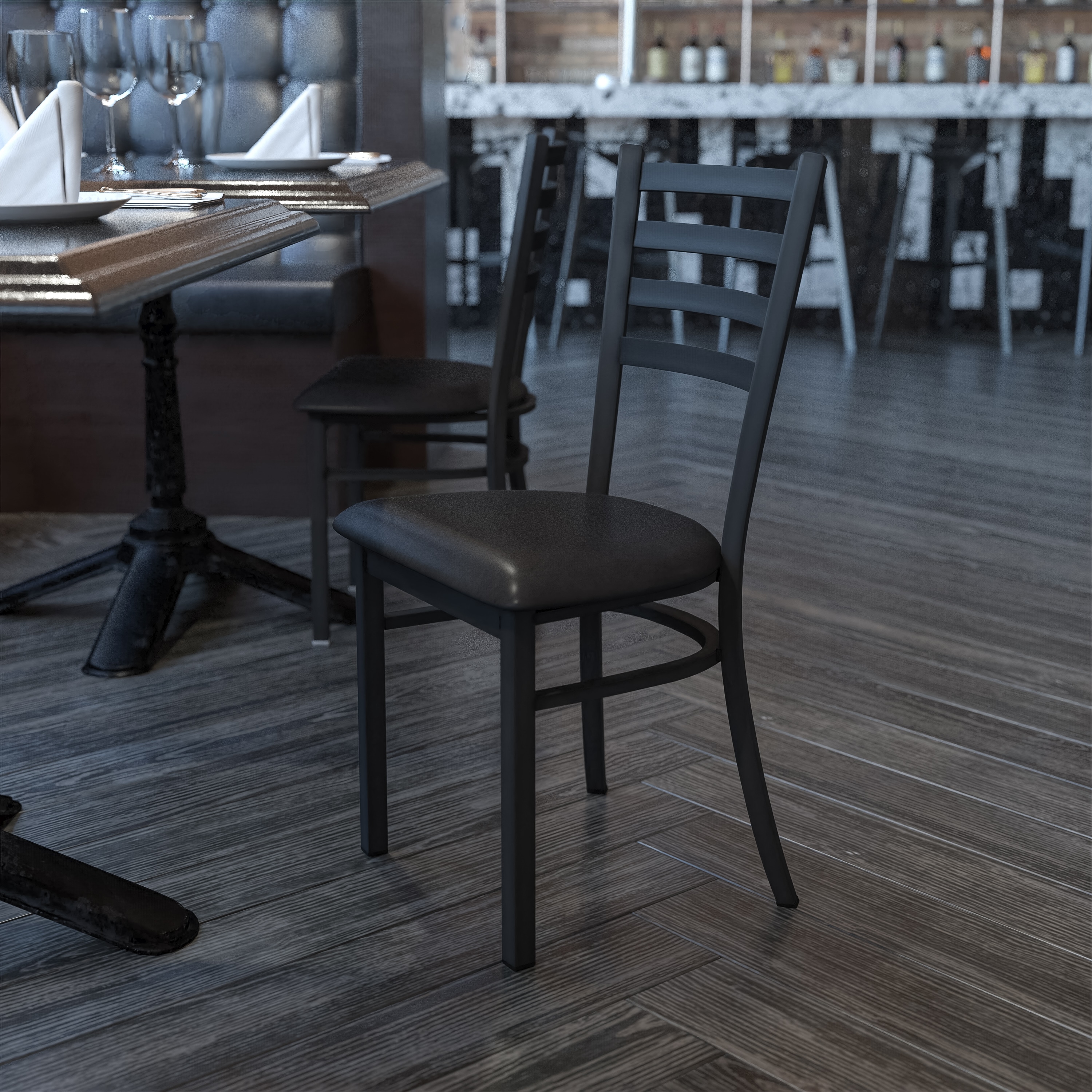 Elegant Ladderback 32'' Dining Chair with Black Vinyl Seat
