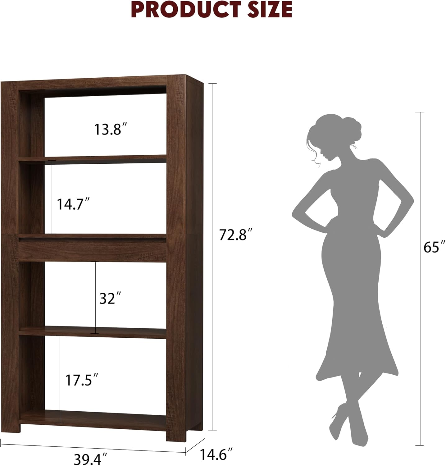 DEXSO 72 in Tall Office Bookshelf with Drawer 4-Tier Open Storage ...