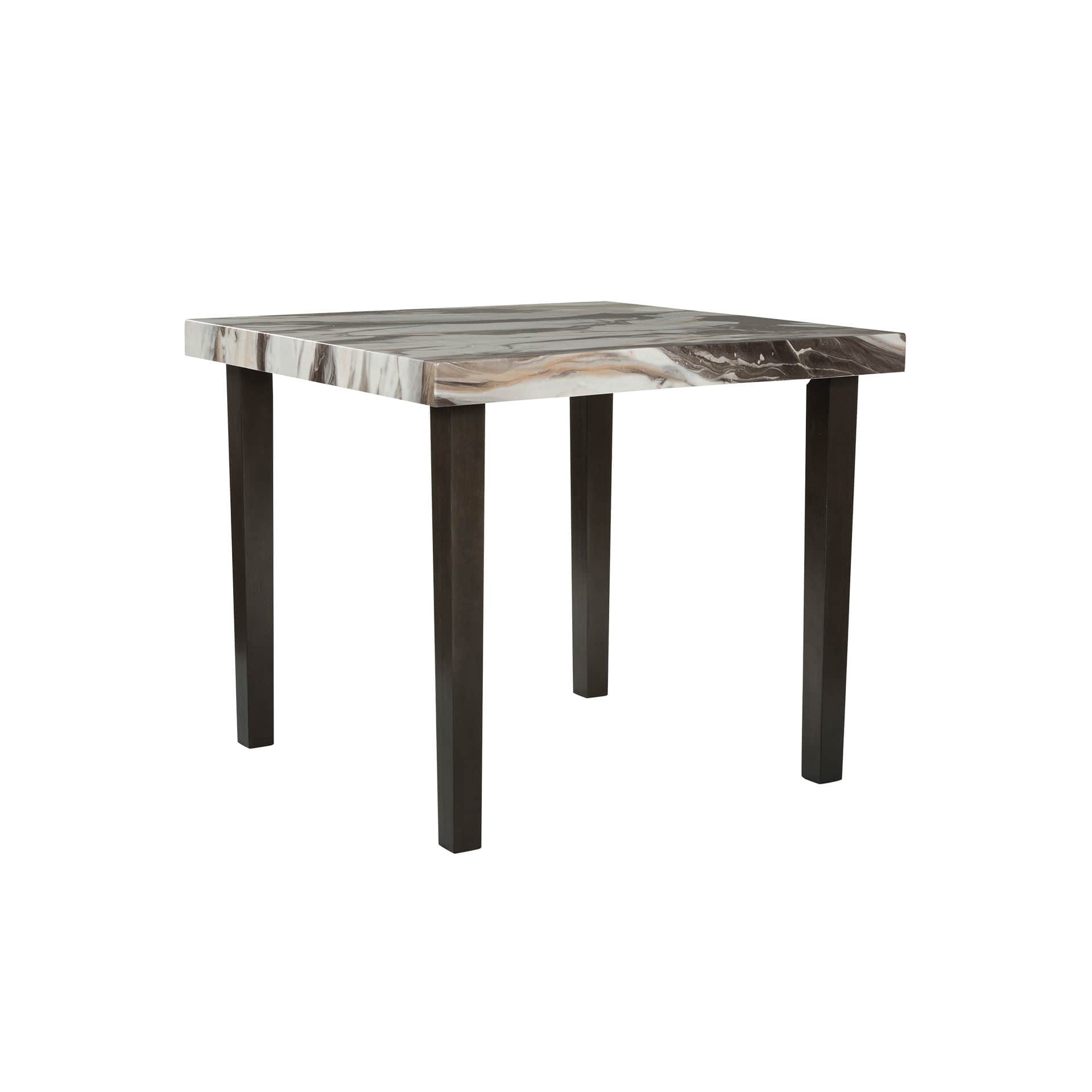 Jazmore Dark Brown and Faux Marble Square Counter Height Dining Table with Tapered Legs