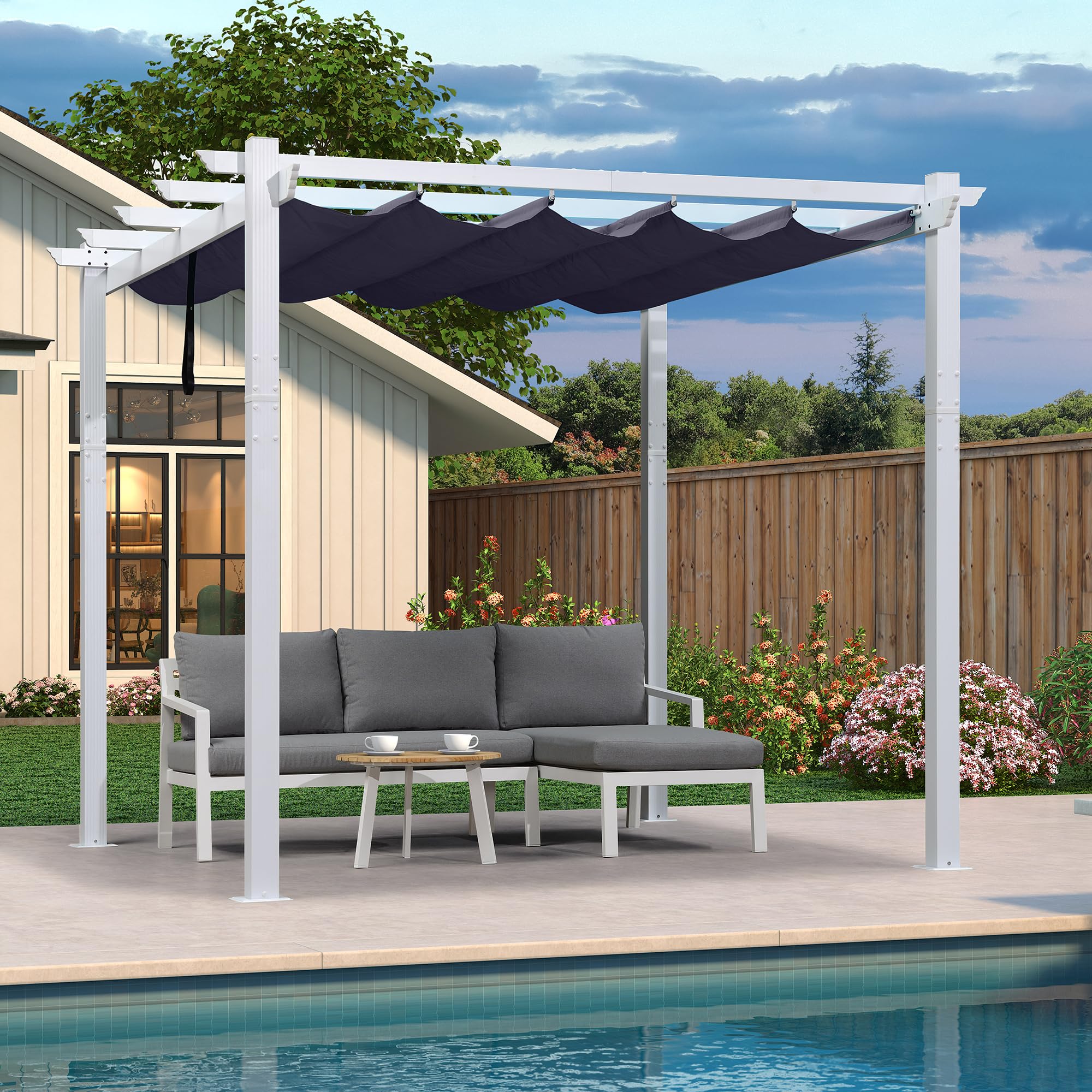 PURPLE LEAF LS02-PG1010-NB Pergola 10-ft W x 10-ft L x 8-ft H Navy Blue Metal Freestanding Pergola with Canopy