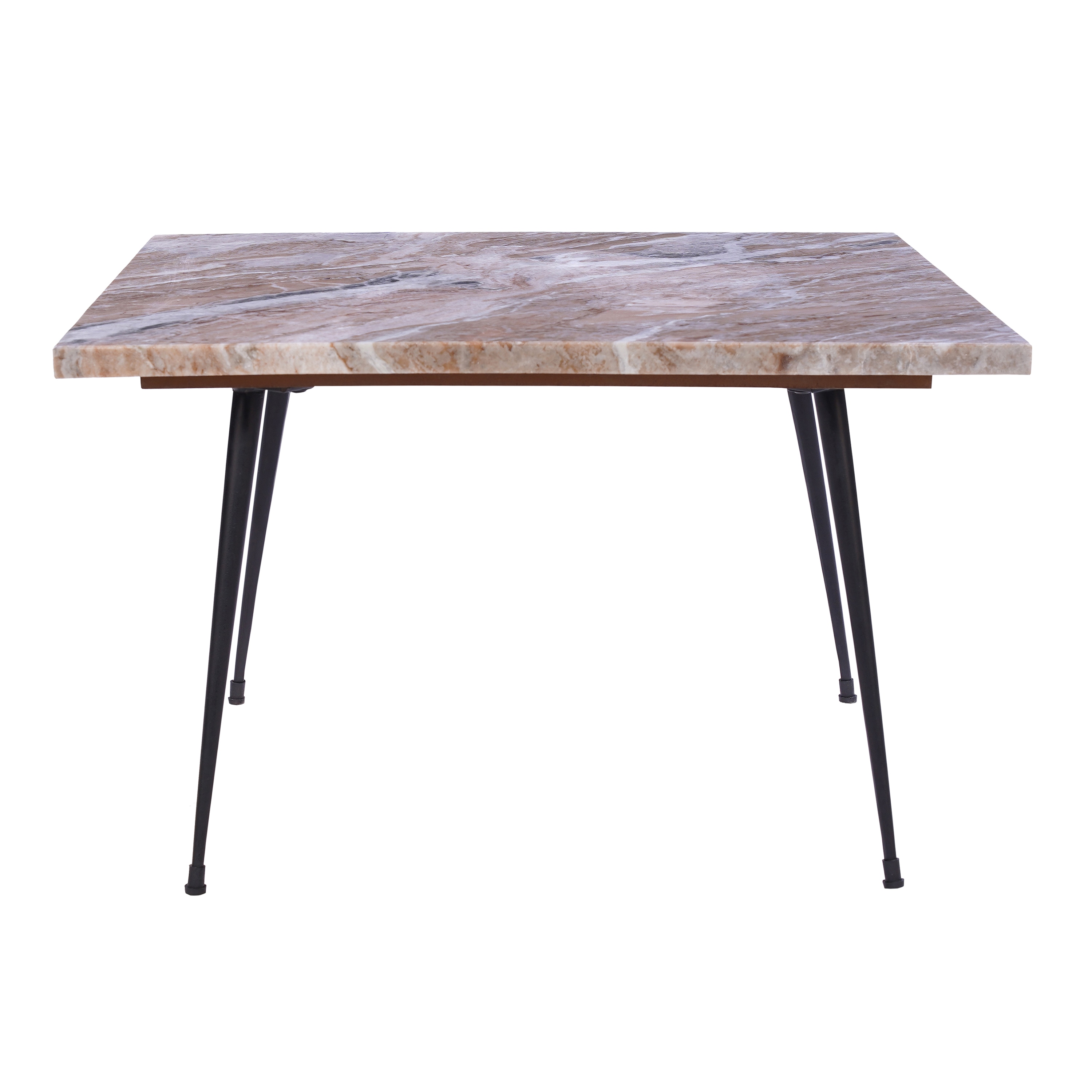 THE URBAN PORT - Taro Coffee Table - 24 Inch Square Taupe Brown Real Marble Top - Black Metal Legs
