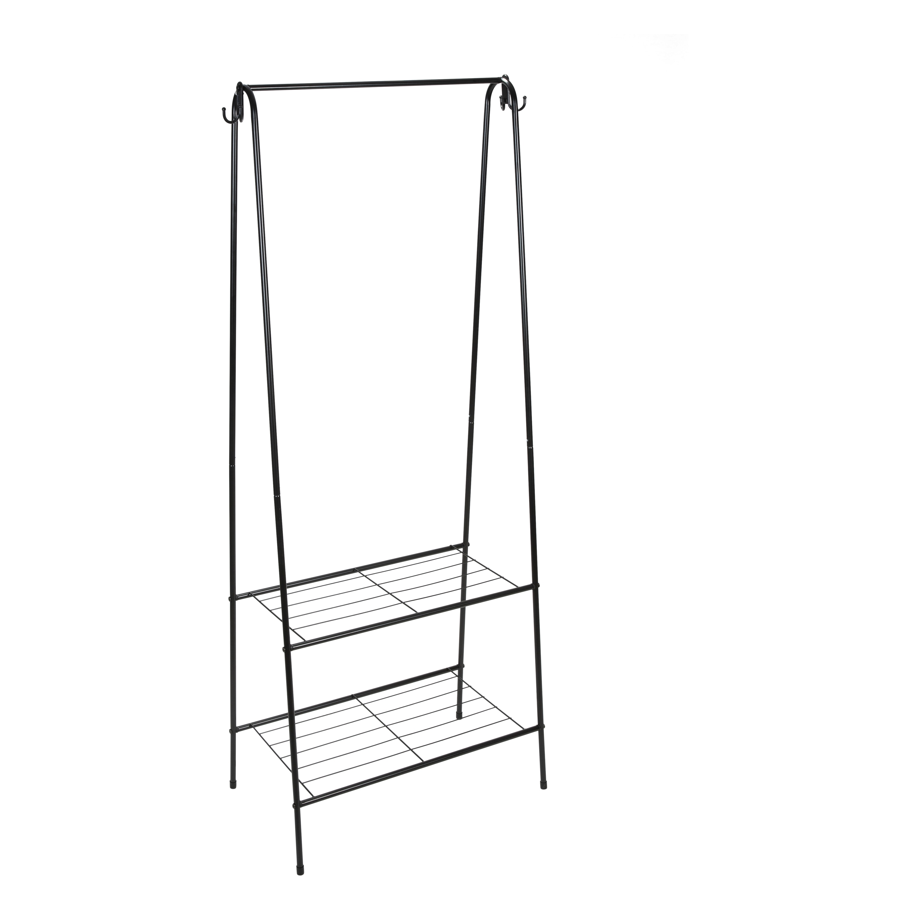 Organize It All Freestanding Black Steel Clothing Rack with Top Bar and Hooks 59.06 in Height 23.7 in Depth 14.09 in Width in the Clothing Racks Portable Closets department at Lowes