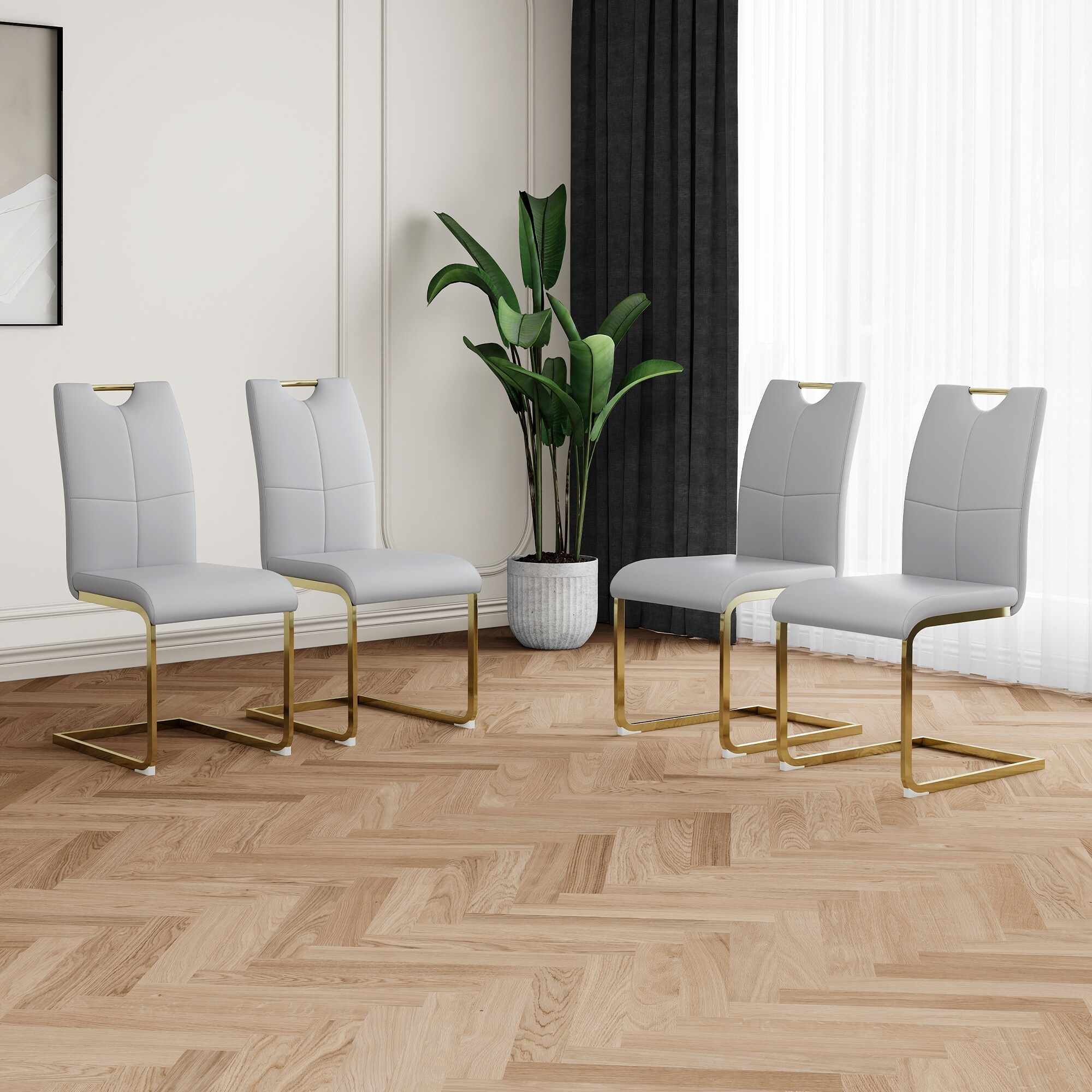 LOVMOR Modern Dining Chairs with Faux Leather Padded Seat Dining Living ...