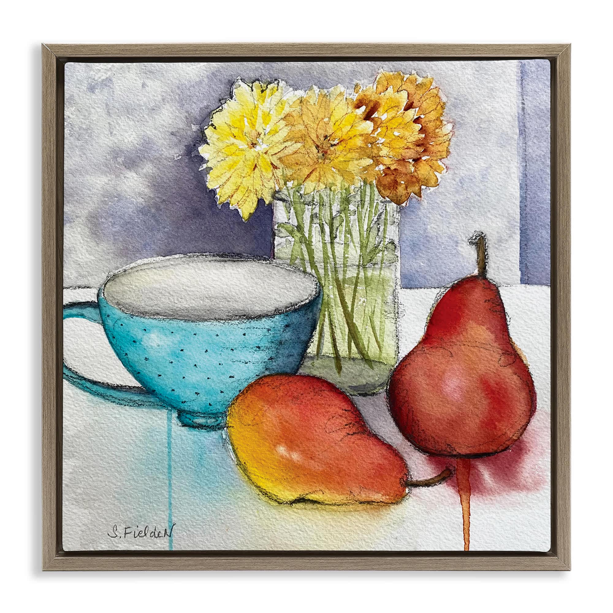 Stupell Industries BS-581-FFE-24X24 Modern Kitchen Teacup and Fruit Floating Frame design by Stephanie Fielden