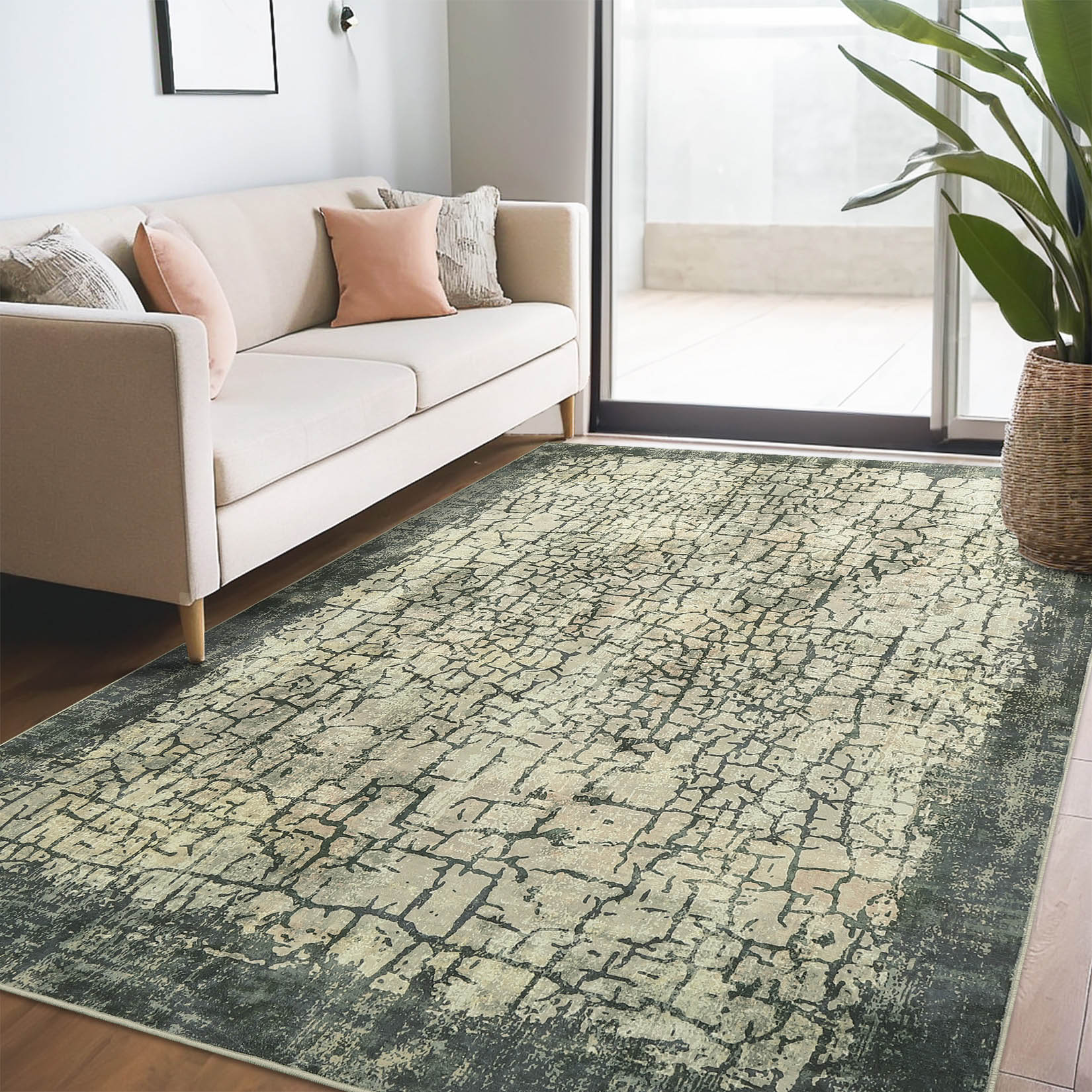 Garvee YXY-LO-PHO-16LPJD3O 9 x 12 (ft) Loomed Green Rectangular Indoor/Outdoor Abstract Vintage Machine washable Area rug