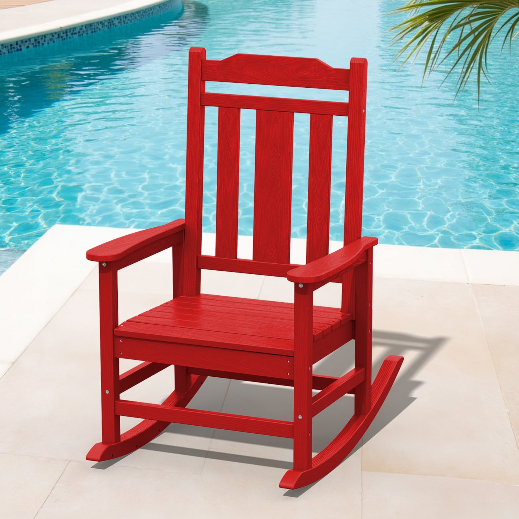 JEAREY TRJKYY-02-LR HDPE Oversized Patio Rocking Chair with Extra-Wide Seat Bright Red HDPE Frame Rocking Chair with Slat Seat