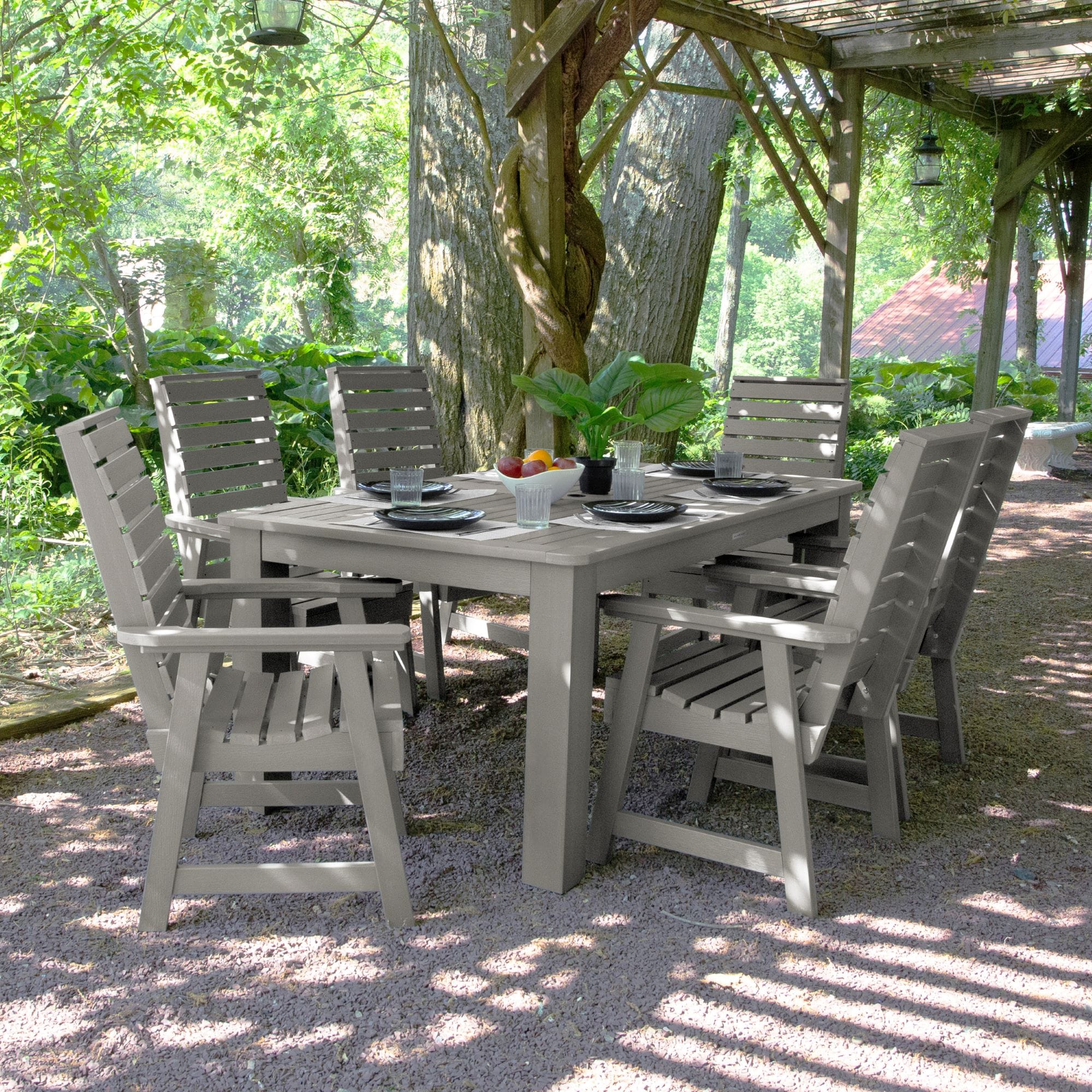 highwood AD-ST7WL1CO4AA-HGR Weatherly 7 -Piece Harbor Gray Patio Dining Set Plastic Rectangle Table with 6 Stationary Chairs