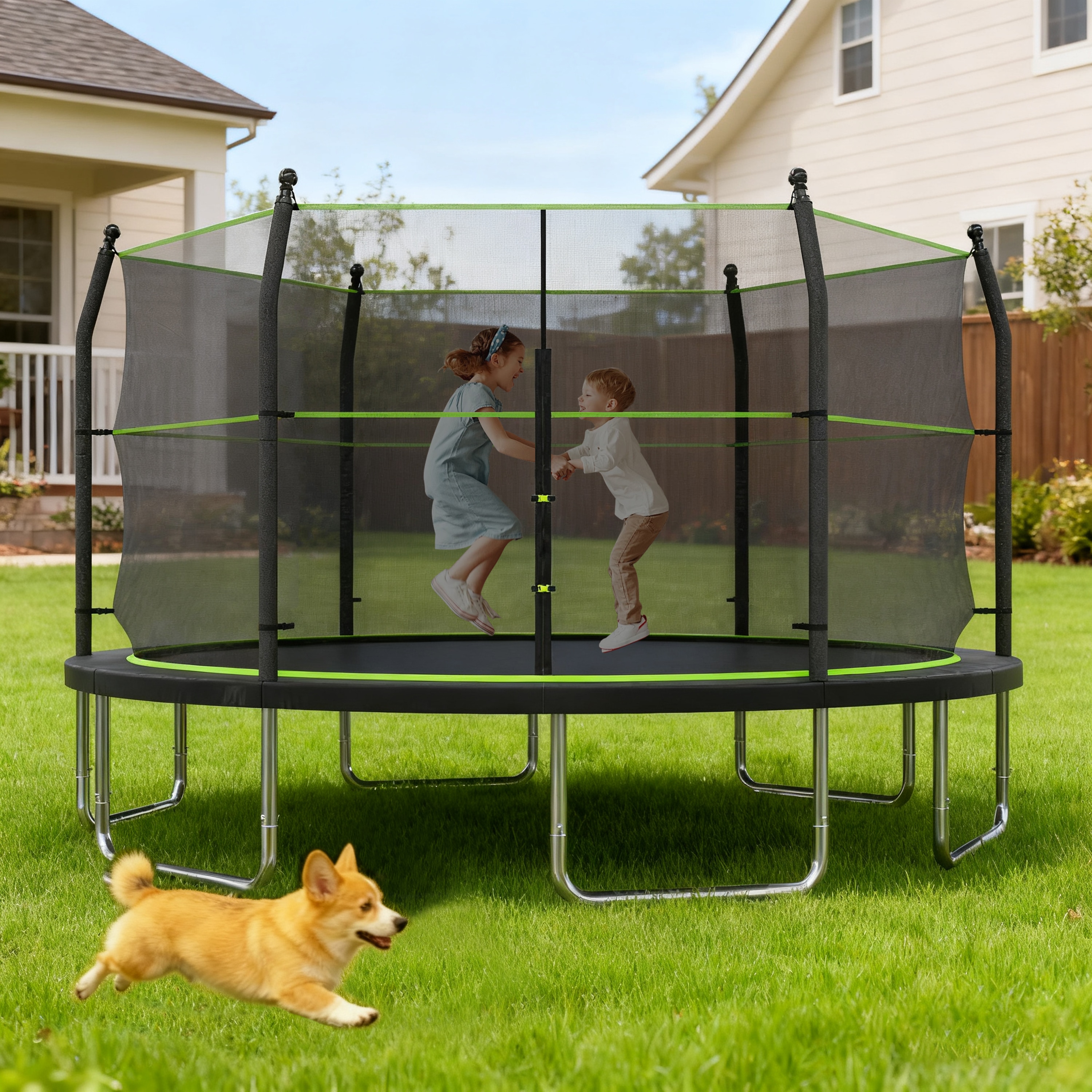 GDFStudio 357951 14ft Trampoline with Ladder and Enclosure Net for Kids and Adults Heavy-duty 14 Inch Outdoor Trampoline for Backyard