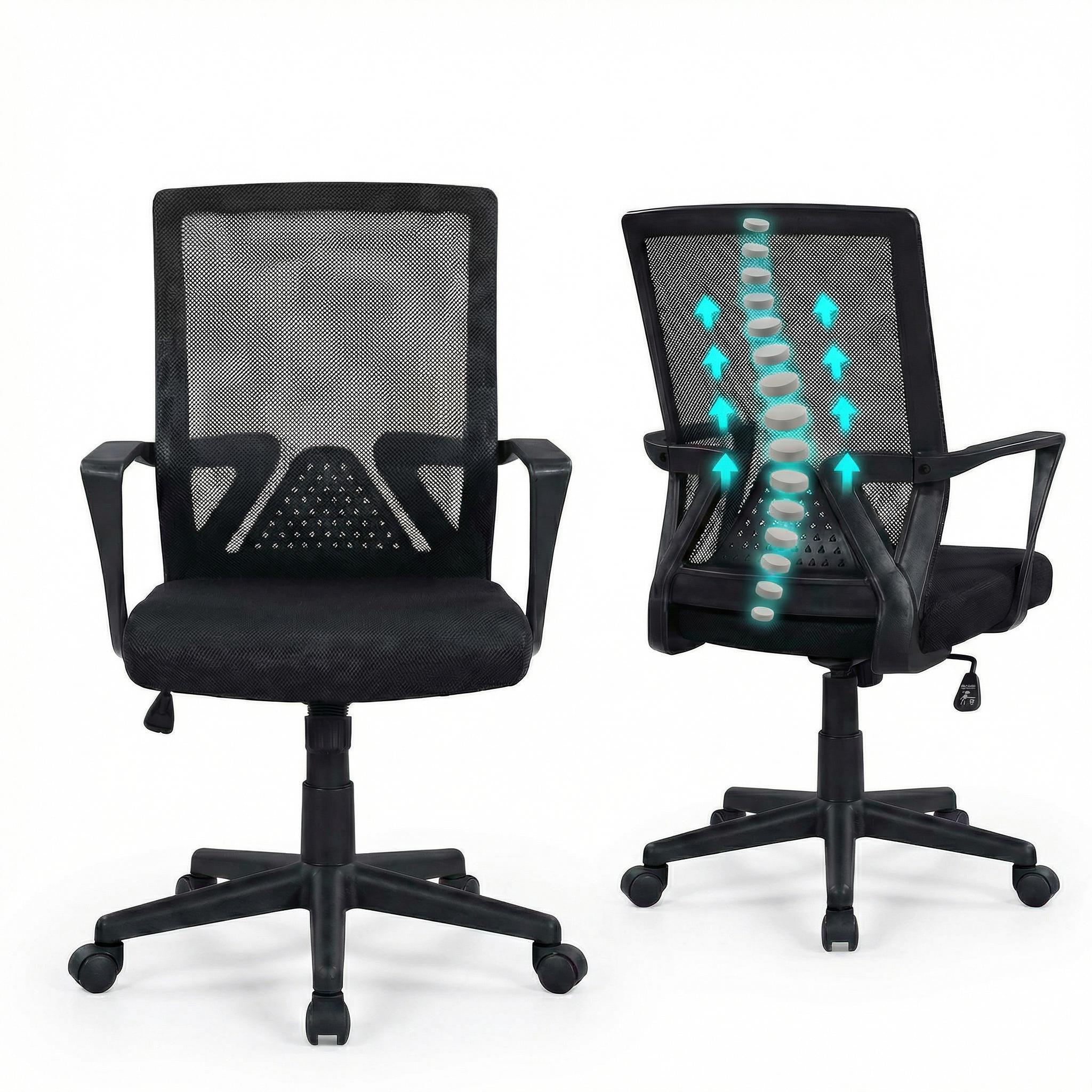 GZMR Ergonomic Office Chair Black Contemporary Ergonomic Adjustable Height Swivel Upholstered Desk Chair