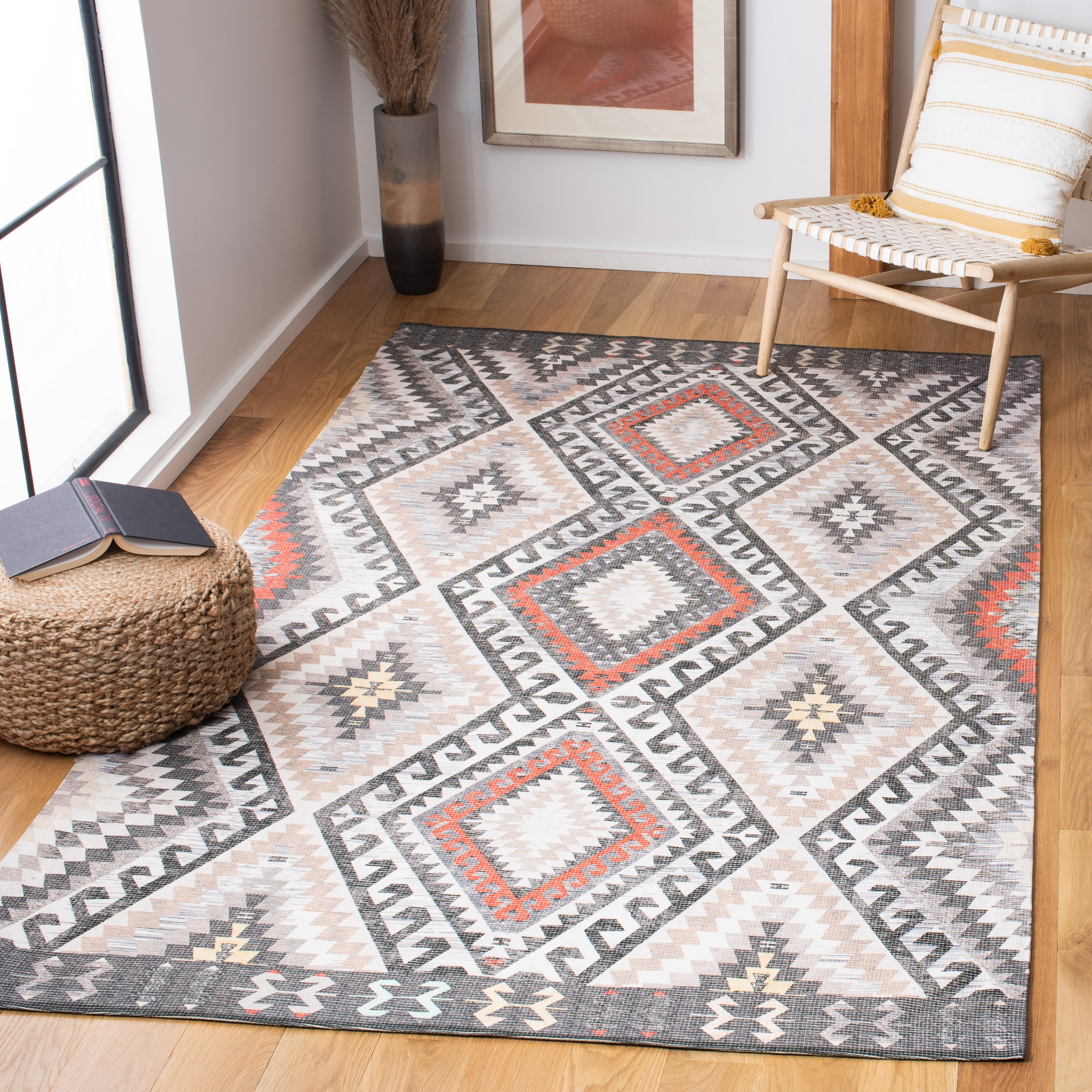Safavieh MRB644F-4 Marbella Heiderose 4 x 6 (ft) Cotton Gray/Chocolate Rectangular Indoor Tribal Bohemian/Eclectic Area rug